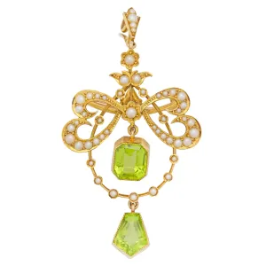 Antique 15ct Gold Peridot Pearl Pendant (4.00ct), Brooch Fitting