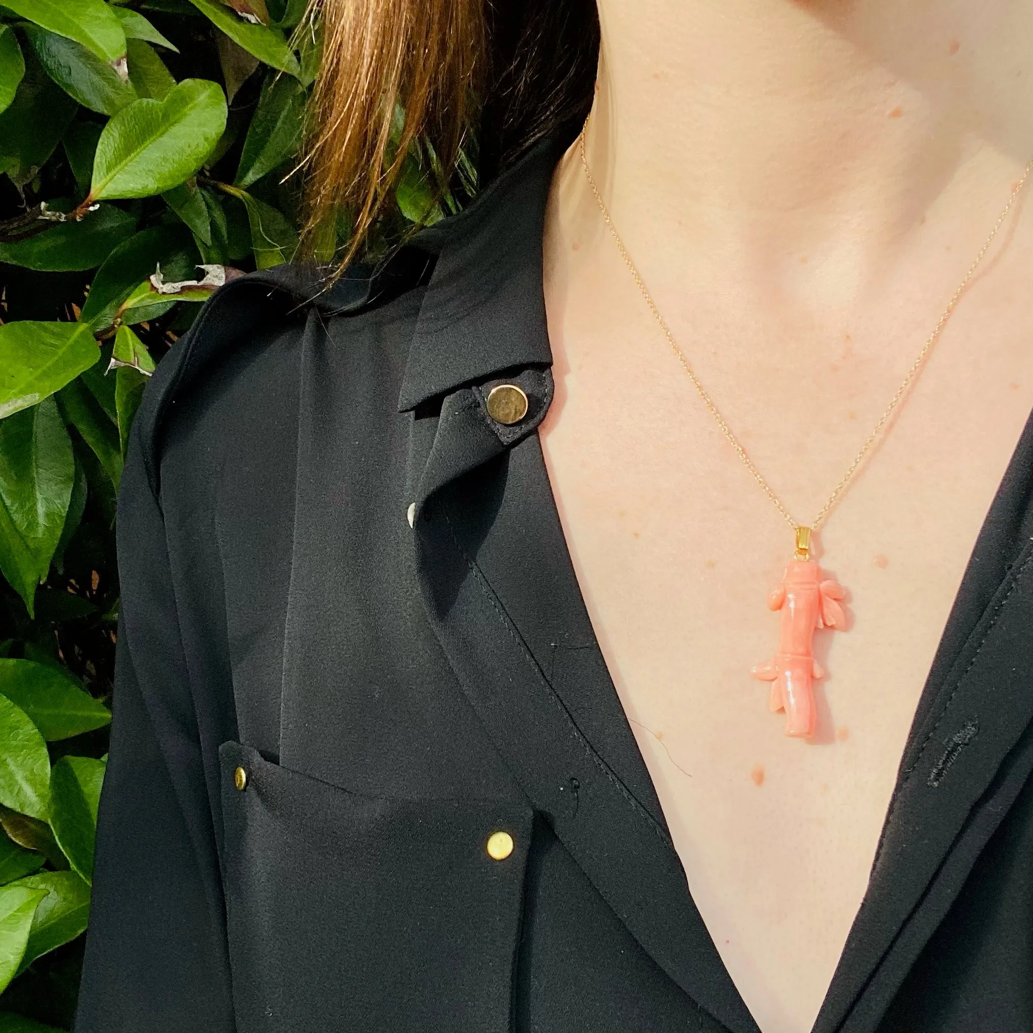 Antique Carved Coral Bamboo Pendant