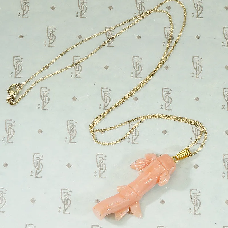 Antique Carved Coral Bamboo Pendant