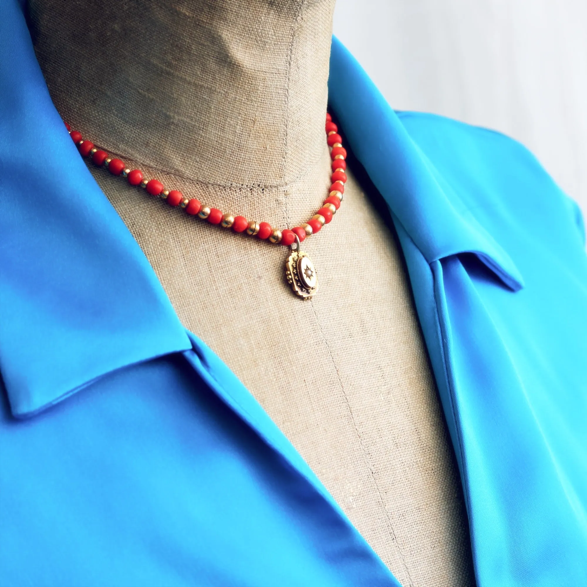 Antique Etruscan Revival Mediterranean Coral Necklace