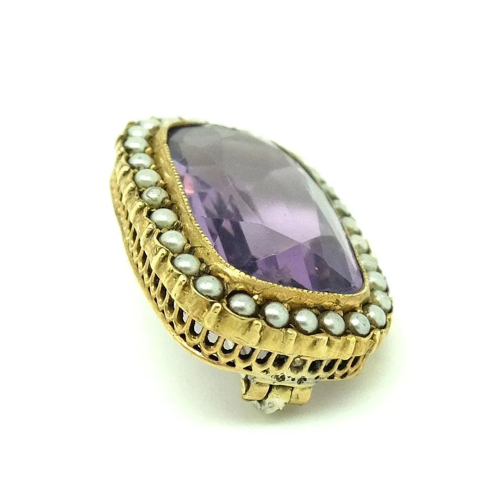 Antique Victorian Amethyst Glass Seed Pearl Brooch