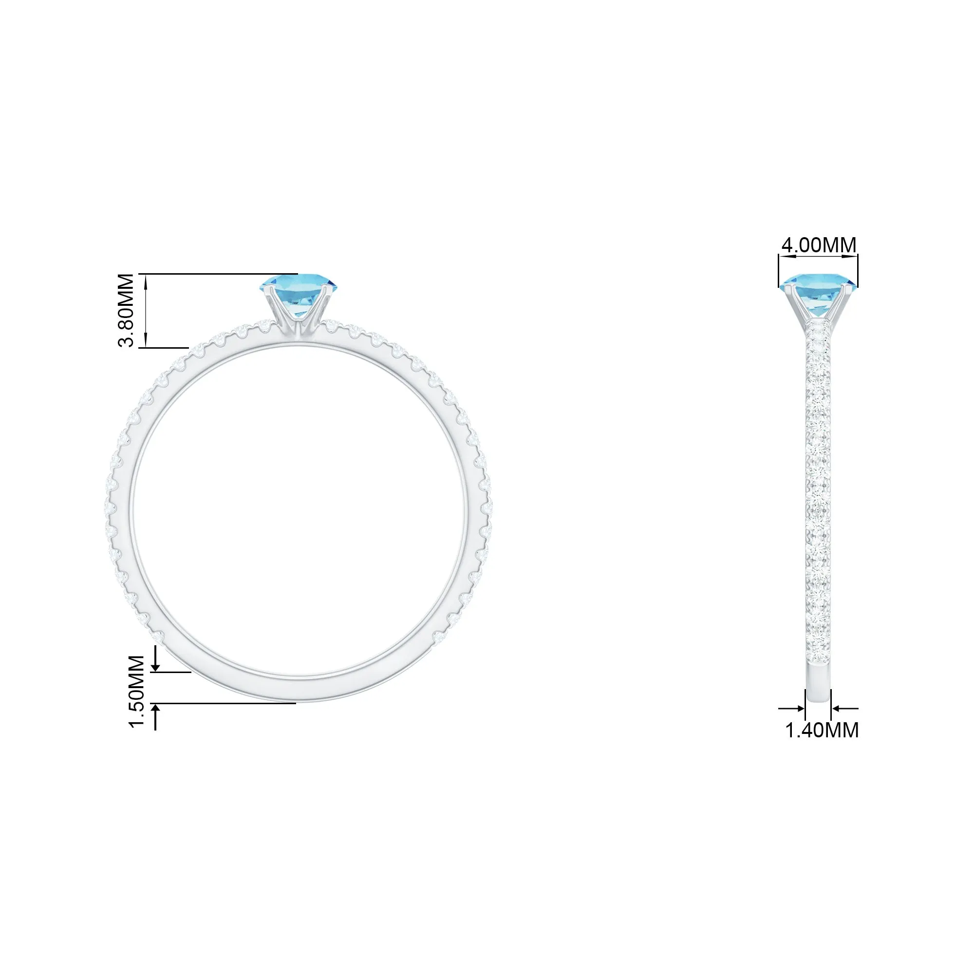 Aquamarine Dainty Solitaire Ring with French Pave Set Diamond