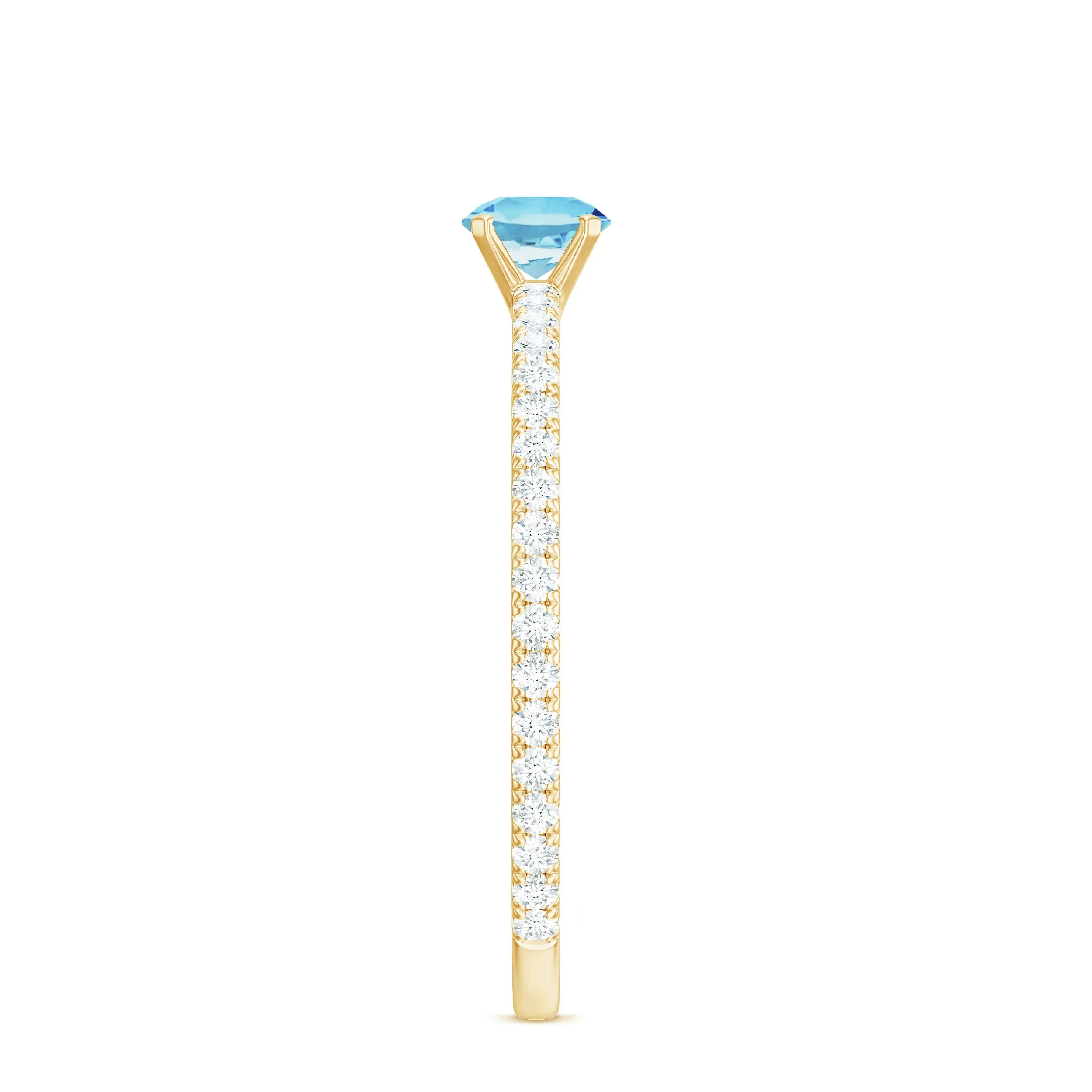 Aquamarine Dainty Solitaire Ring with French Pave Set Diamond