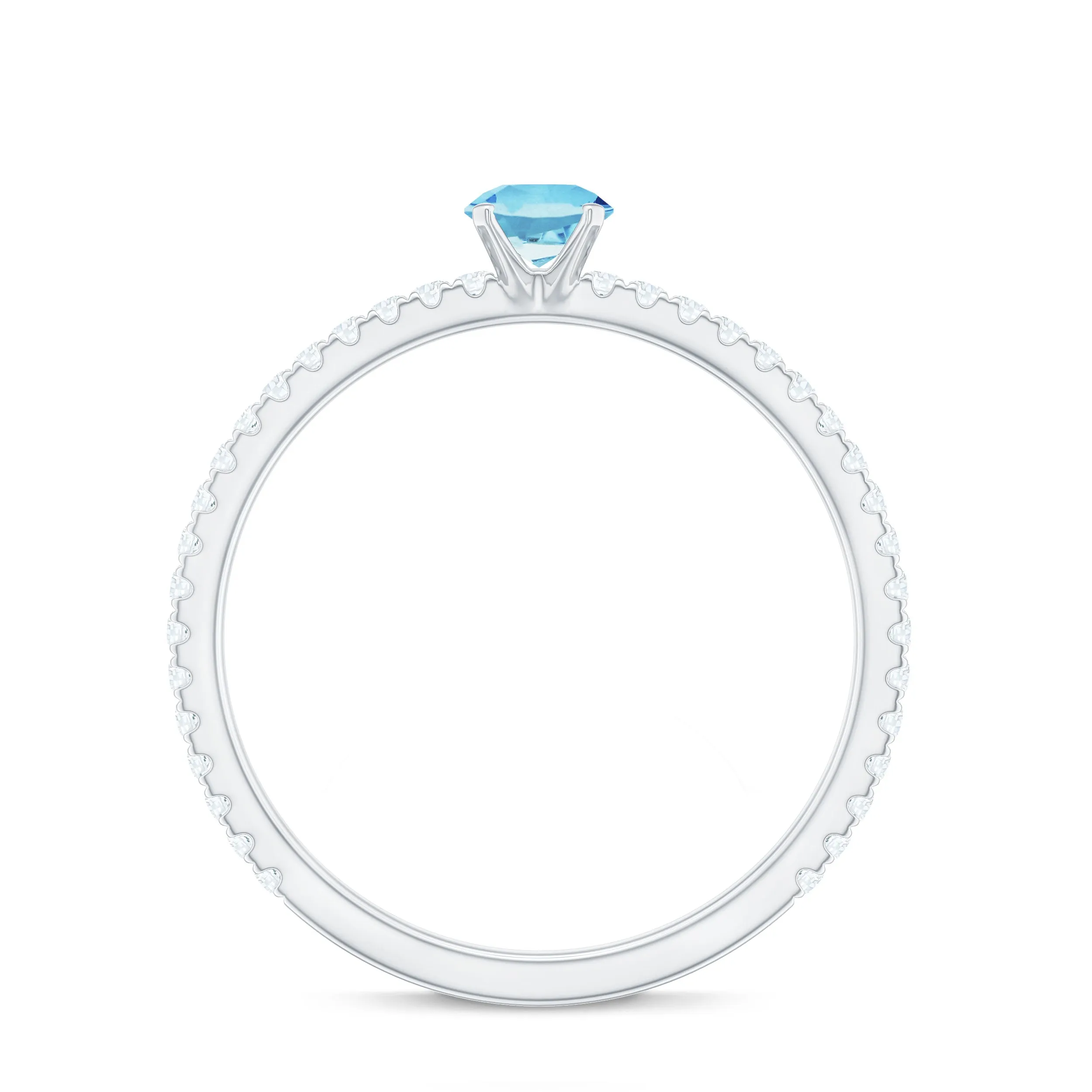 Aquamarine Dainty Solitaire Ring with French Pave Set Diamond
