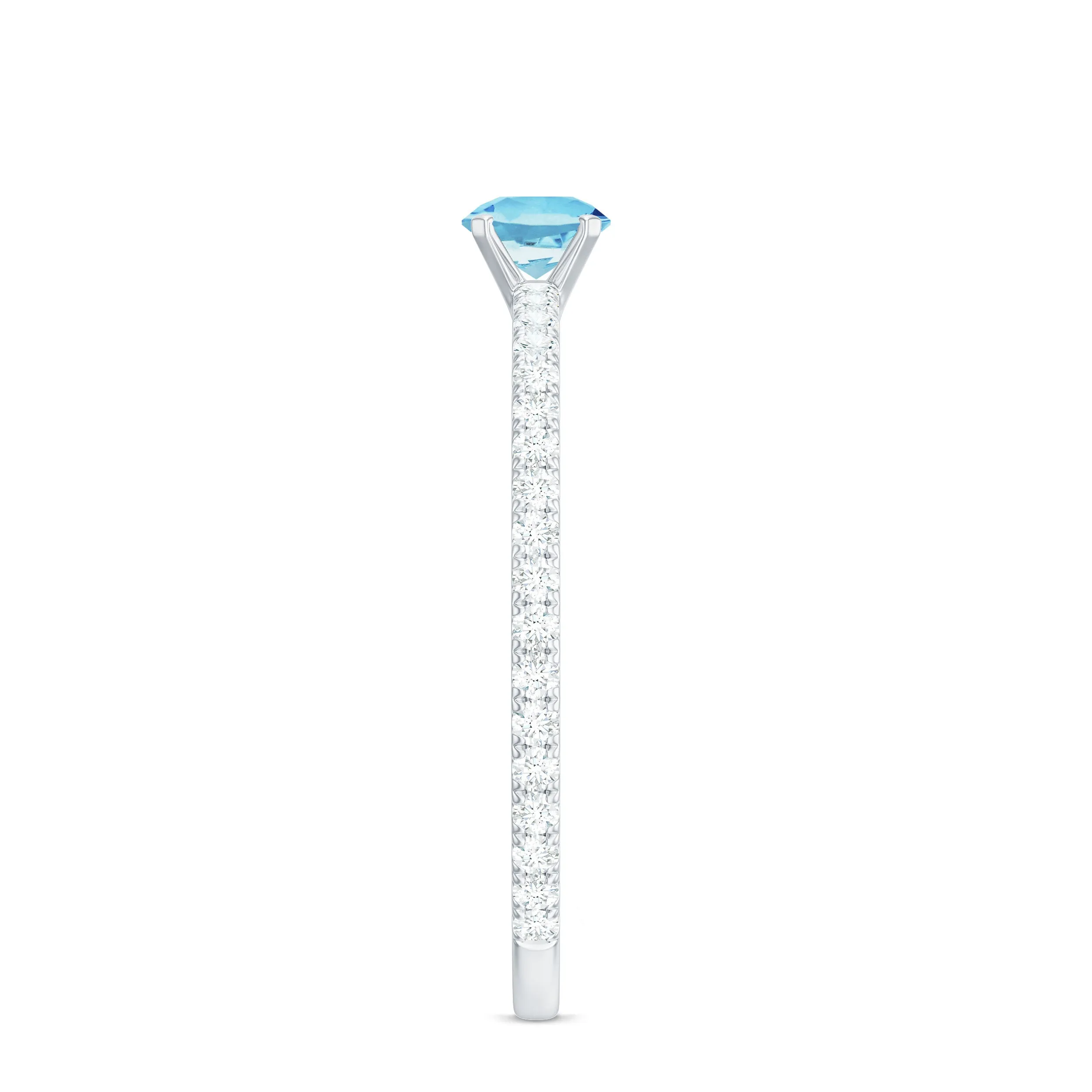 Aquamarine Dainty Solitaire Ring with French Pave Set Diamond
