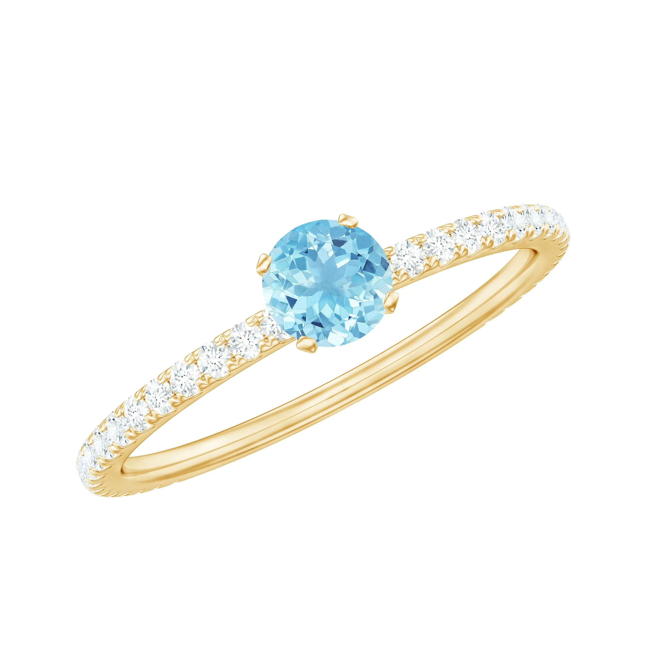Aquamarine Dainty Solitaire Ring with French Pave Set Diamond