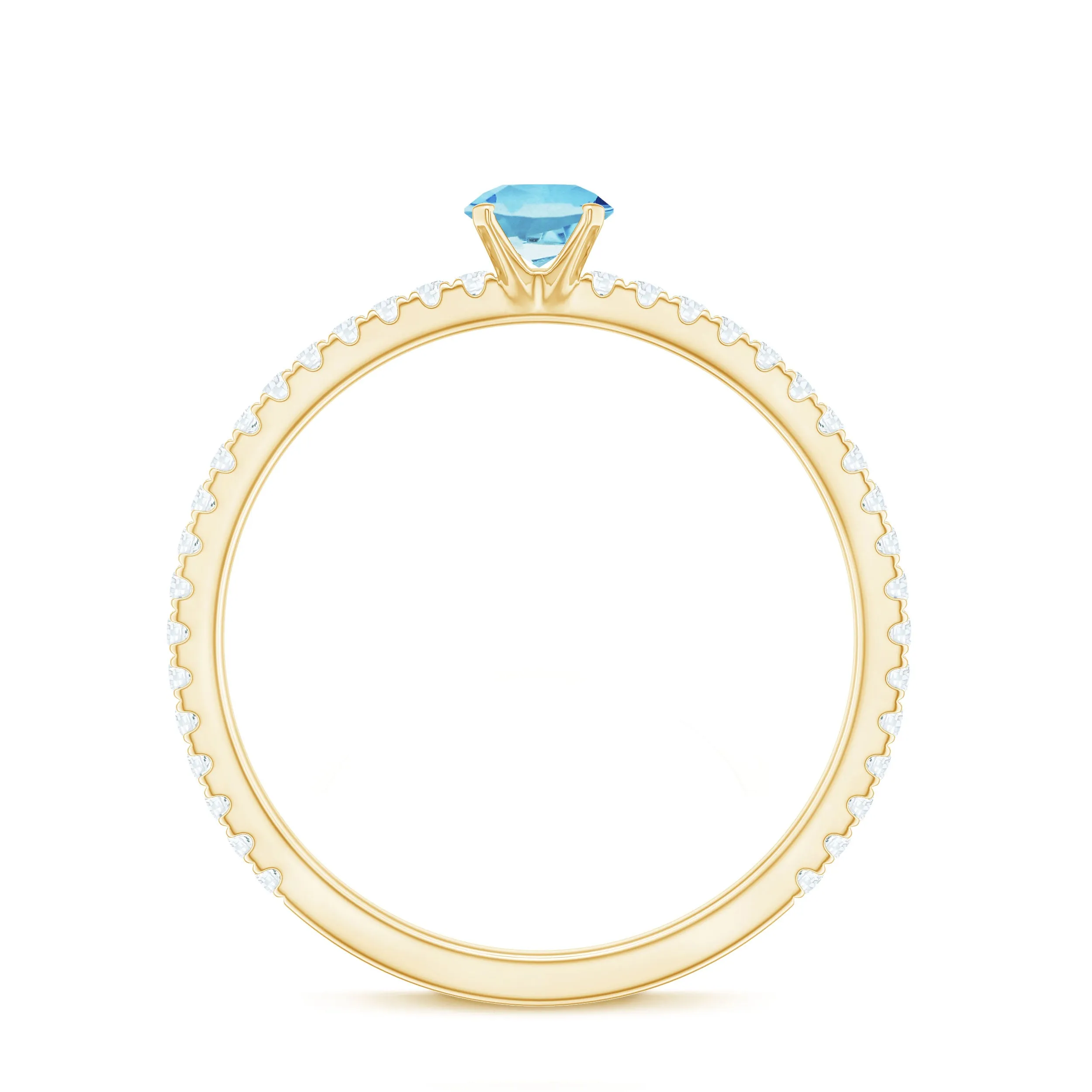 Aquamarine Dainty Solitaire Ring with French Pave Set Diamond