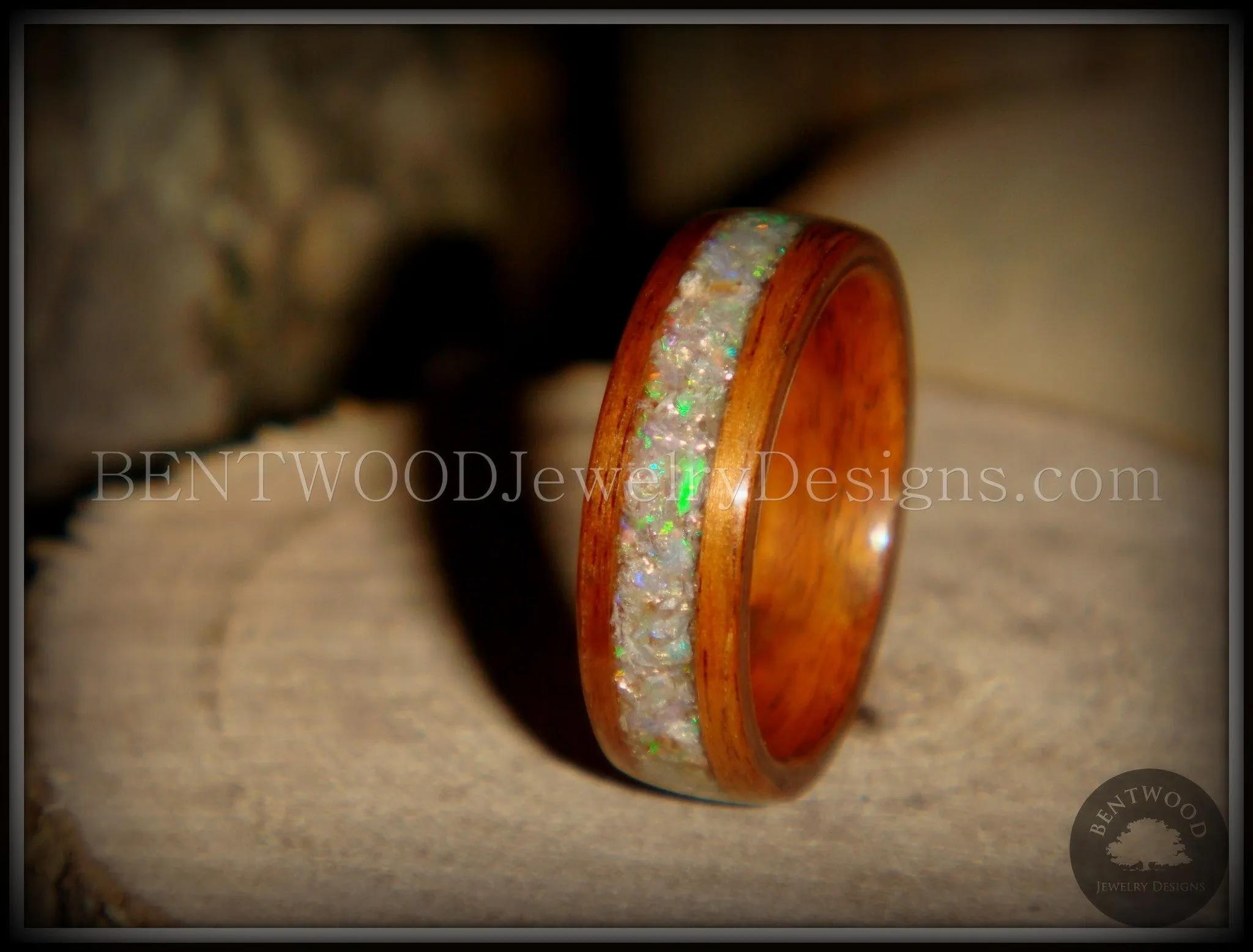 Bentwood Ring - "Prism" Rosewood Wooden Ring with Ethiopian Welo Fire Opal Inlay
