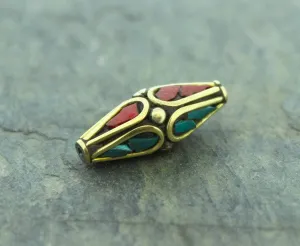 Brass Coral and Turquoise Bead