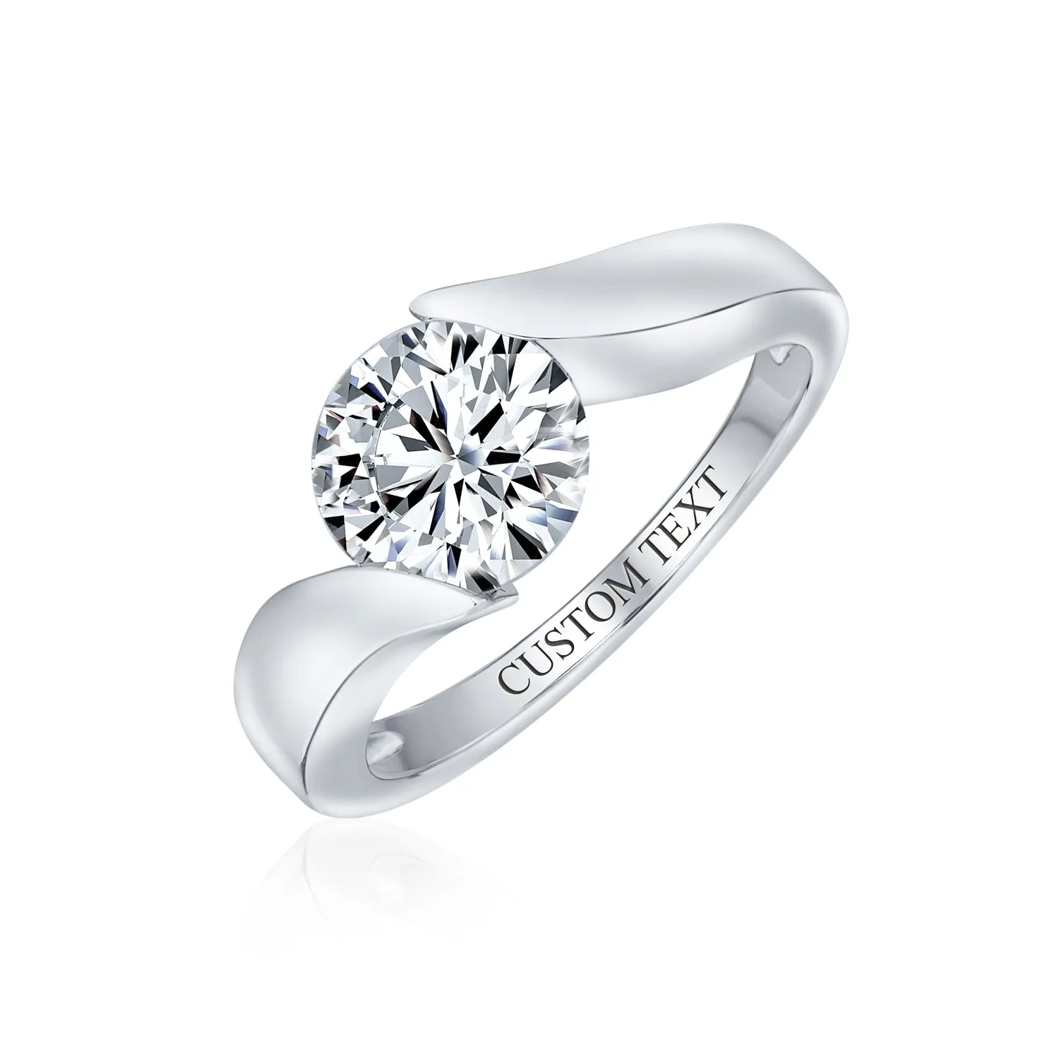 Bridal AAA CZ Solitaire Modern Promise Engagement Ring .925 Silver