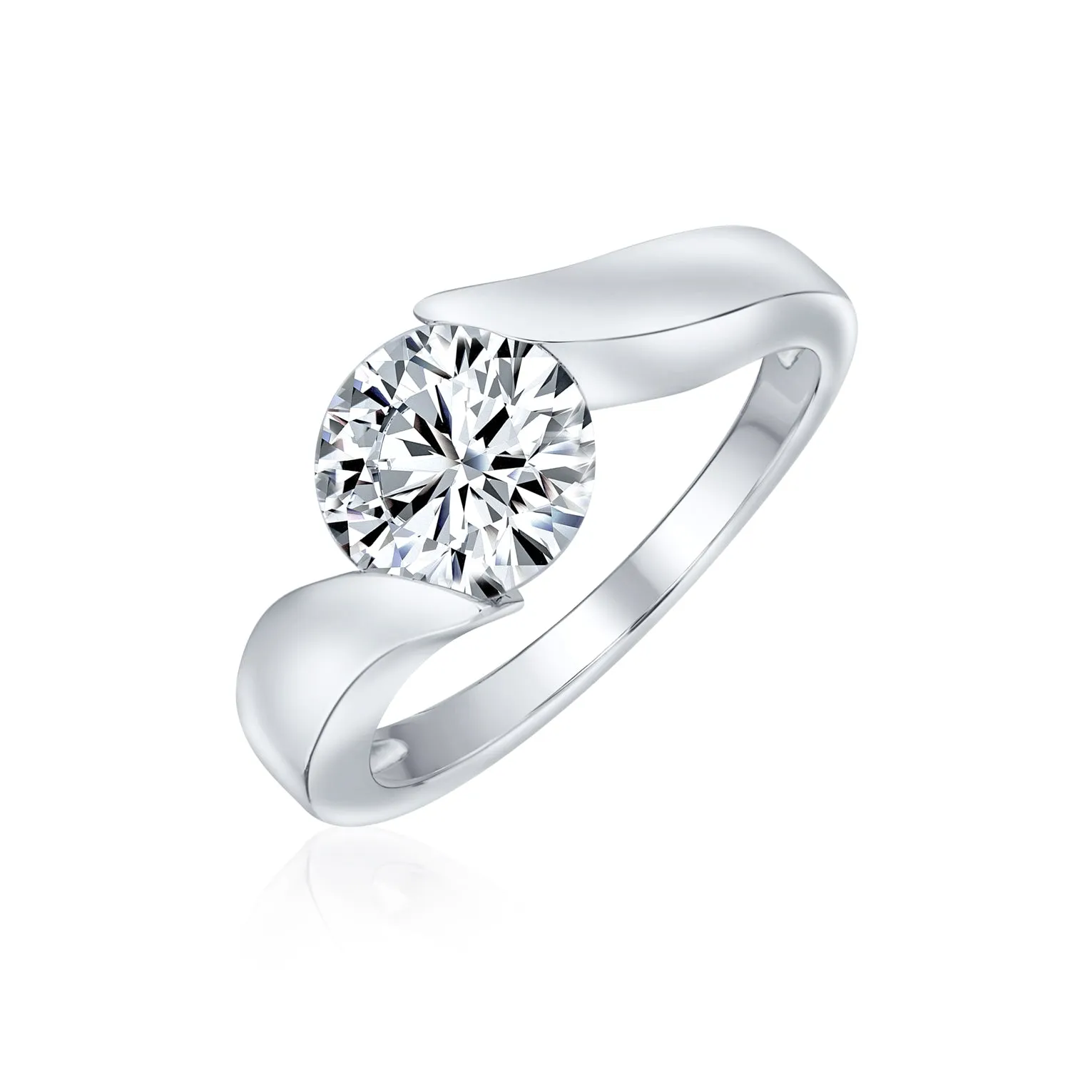 Bridal AAA CZ Solitaire Modern Promise Engagement Ring .925 Silver
