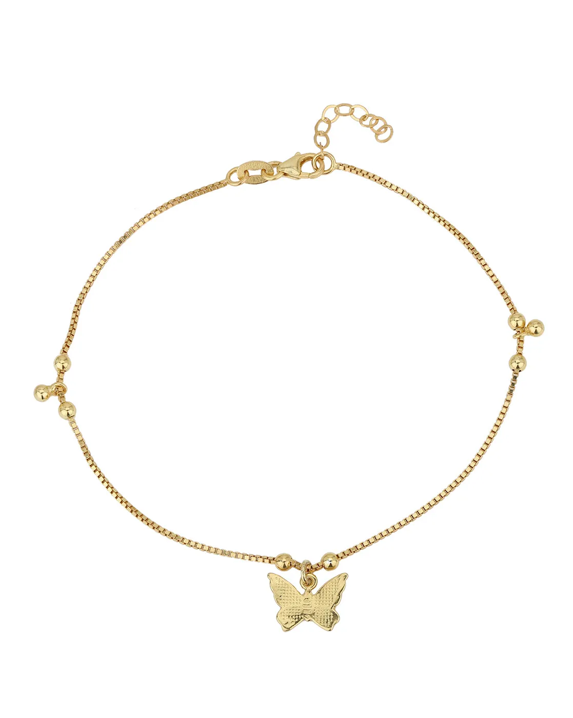 Carlton London 18Kt Gold Plated Anklet With Dangling Butterfly Charm & Beads