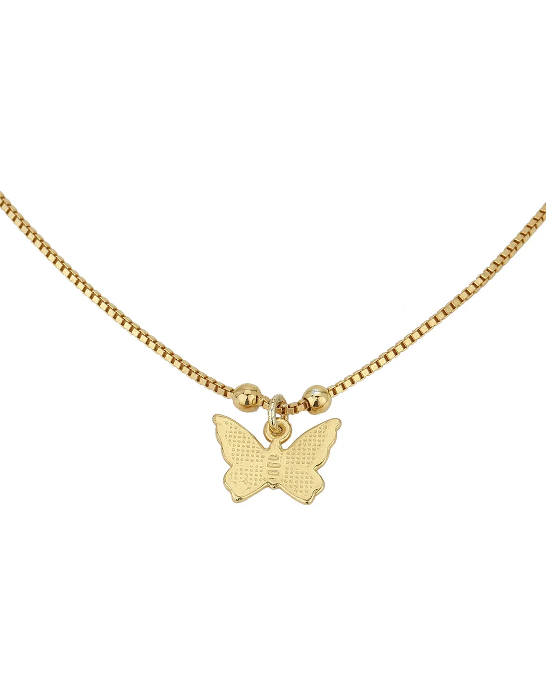Carlton London 18Kt Gold Plated Anklet With Dangling Butterfly Charm & Beads