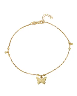 Carlton London 18Kt Gold Plated Anklet With Dangling Butterfly Charm & Beads