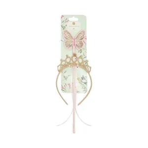 Children's Gold & Pink Fairy Wand & Tiara Set