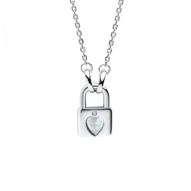 Children's Mother of Pearl Diamond Padlock Heart Necklace N4581W
