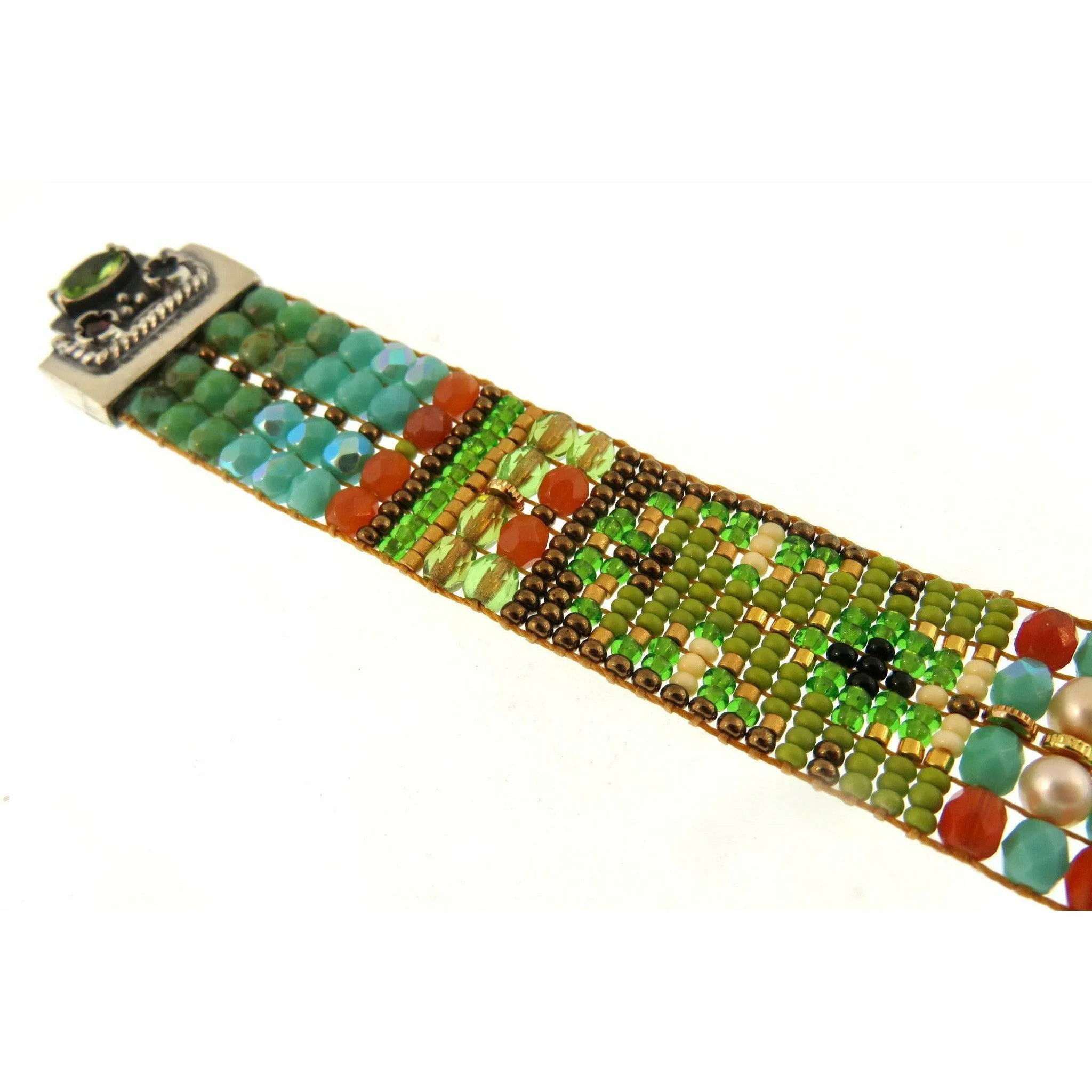 Chili Rose Spring Green Lace Cowboy Bracelet - Handmade Fashion Accessory
