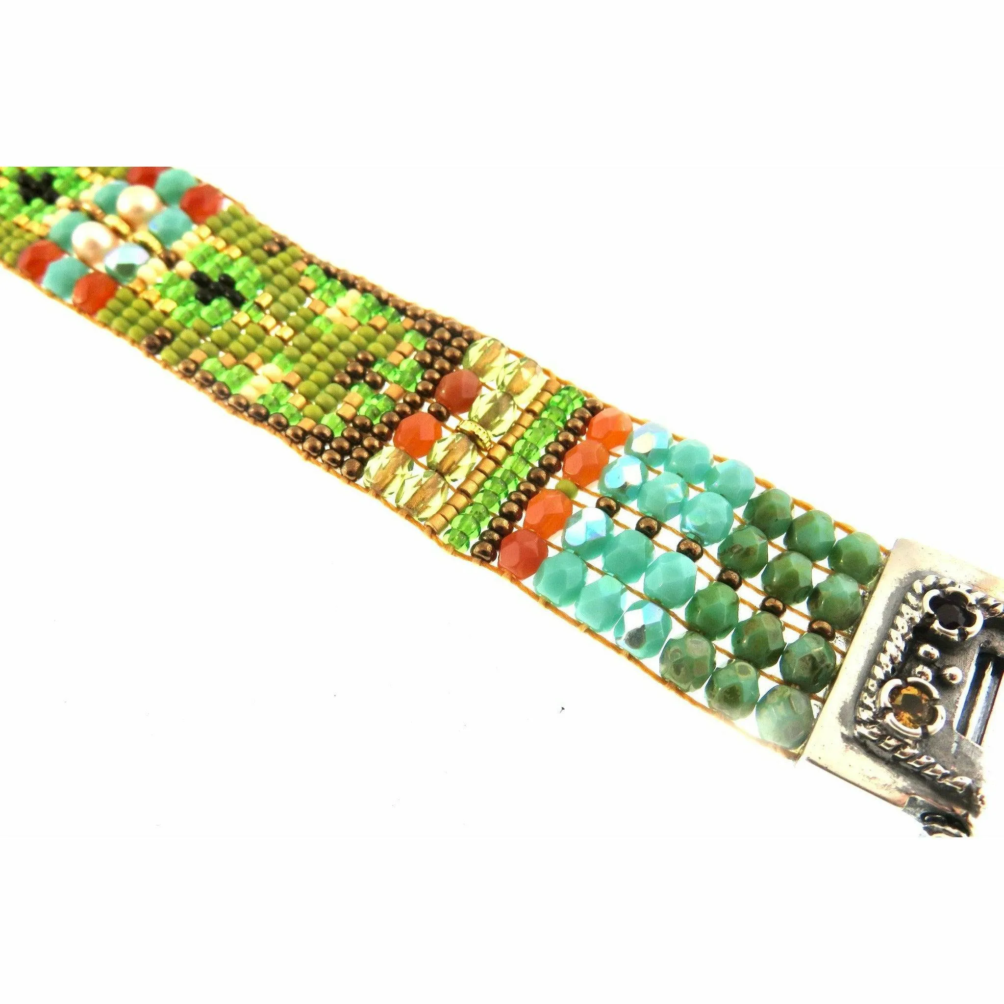 Chili Rose Spring Green Lace Cowboy Bracelet - Handmade Fashion Accessory