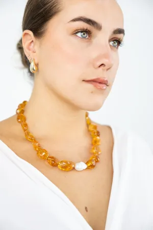 Citrine   Baroque Pearl Necklace