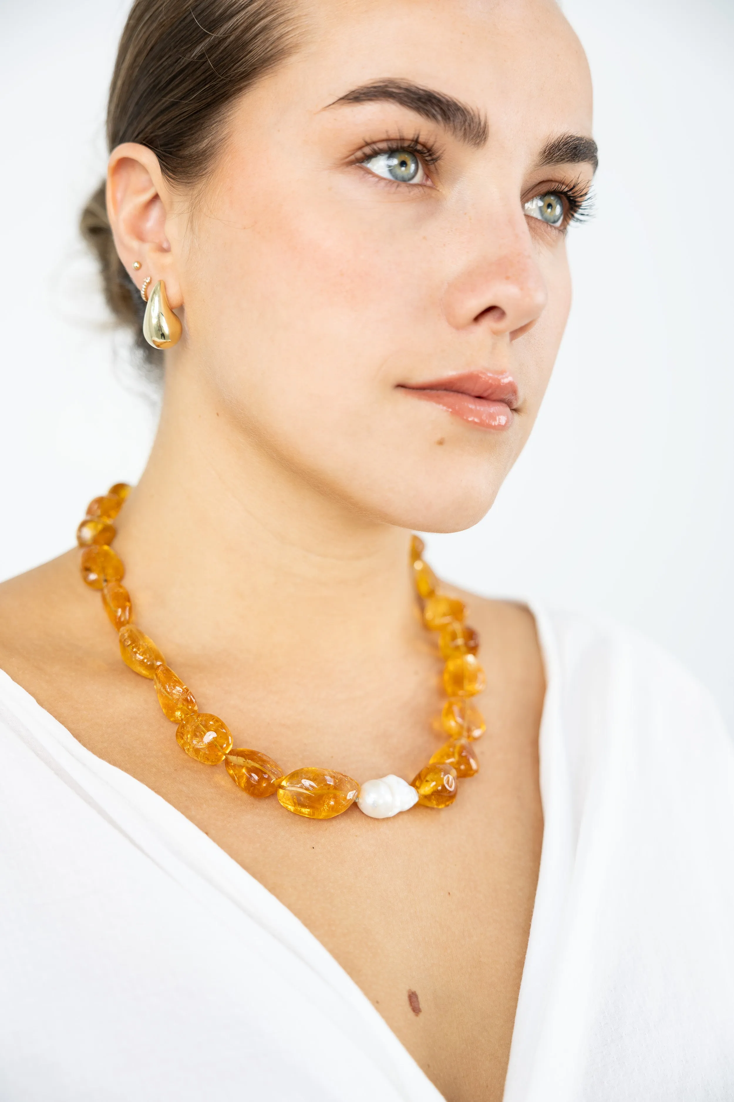 Citrine   Baroque Pearl Necklace