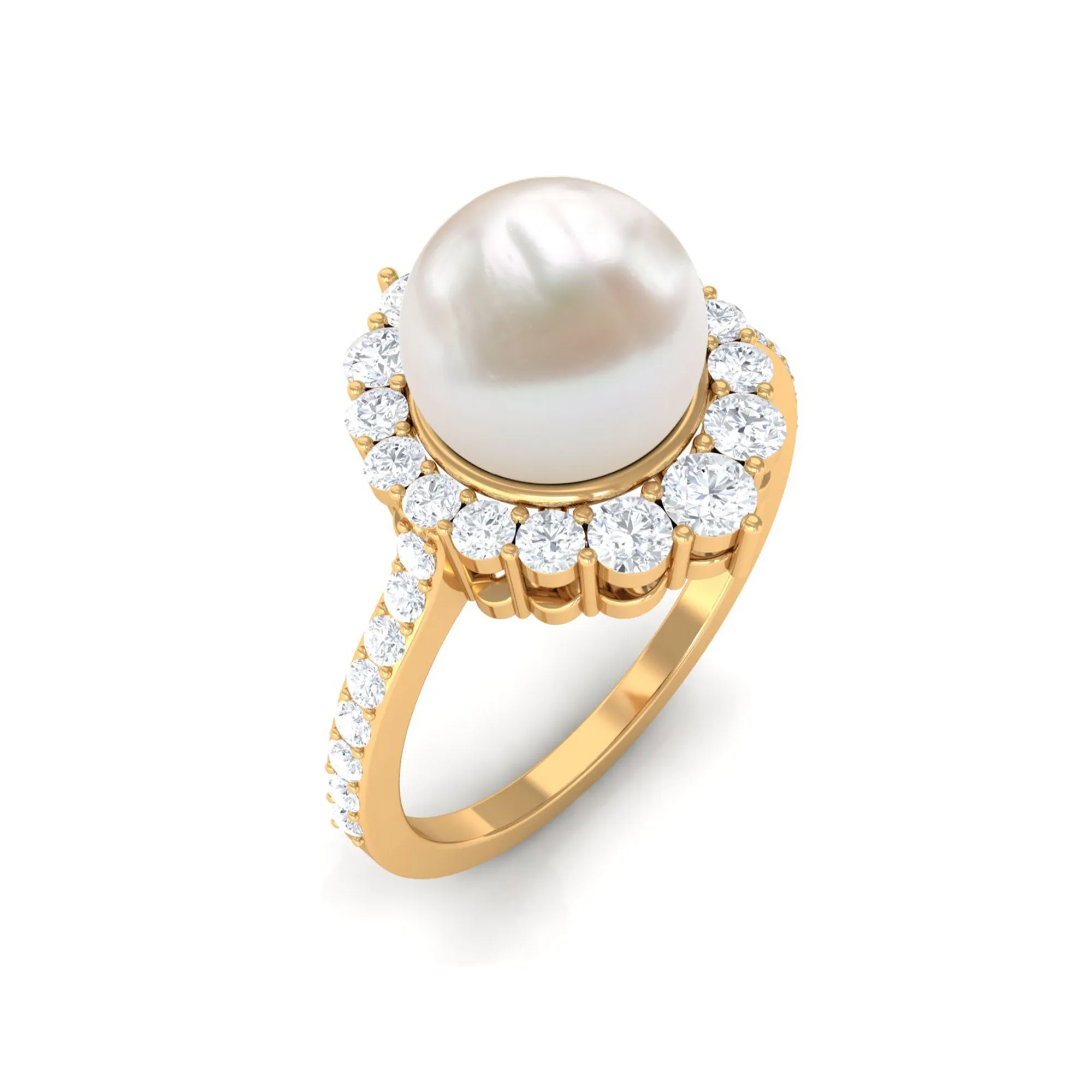 Classic Freshwater Pearl and Diamond Halo Ring