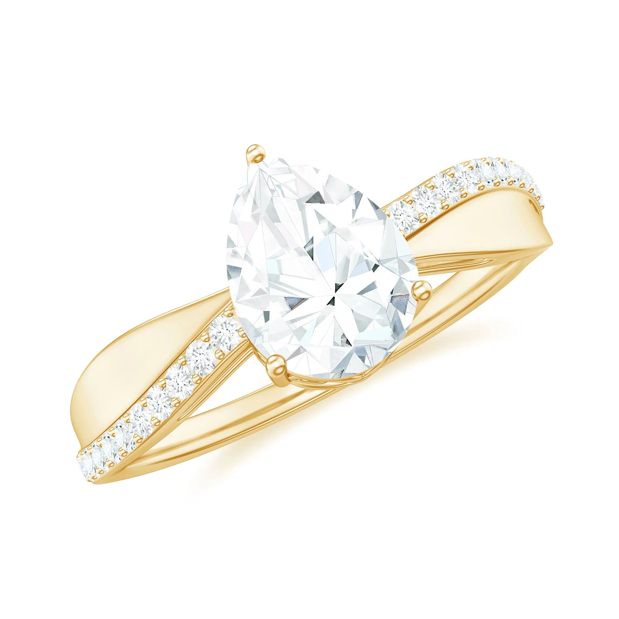 Classic Pear Cut Moissanite Solitaire Engagement Ring in Gold