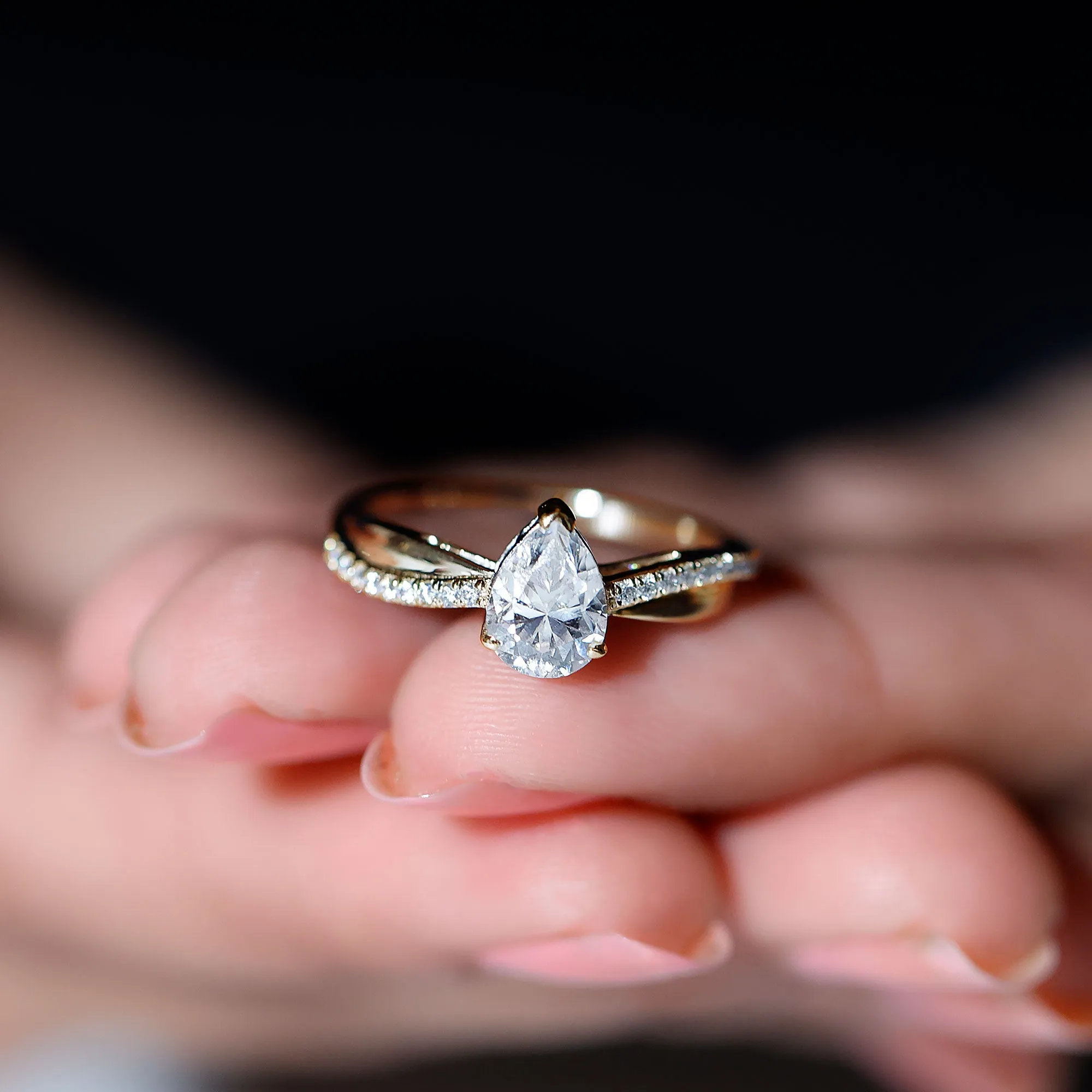 Classic Pear Cut Moissanite Solitaire Engagement Ring in Gold