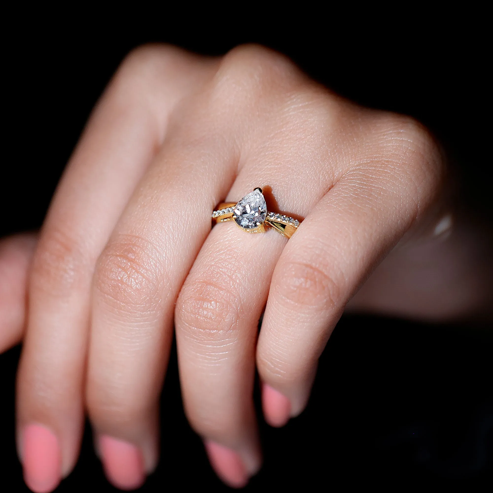 Classic Pear Cut Moissanite Solitaire Engagement Ring in Gold