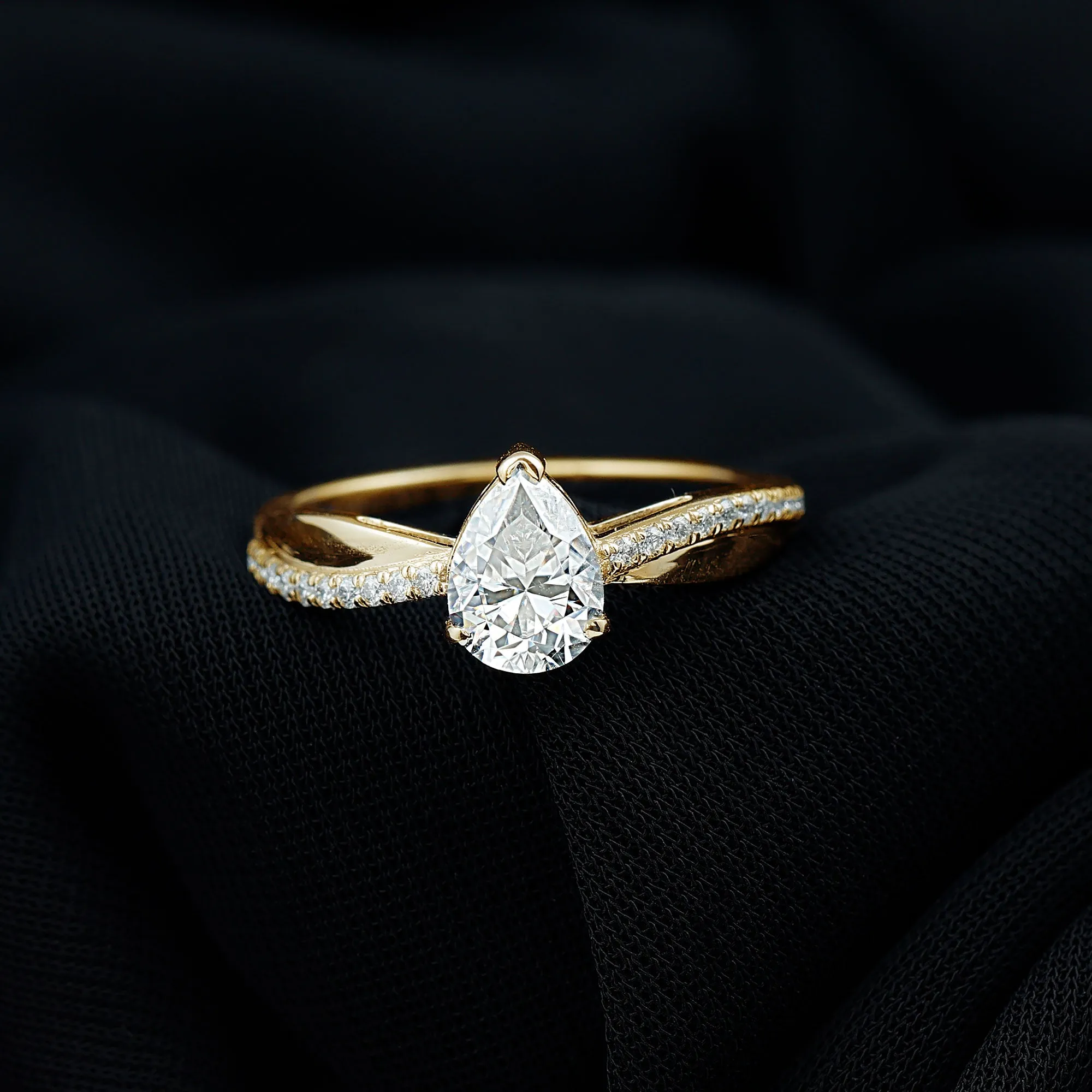 Classic Pear Cut Moissanite Solitaire Engagement Ring in Gold