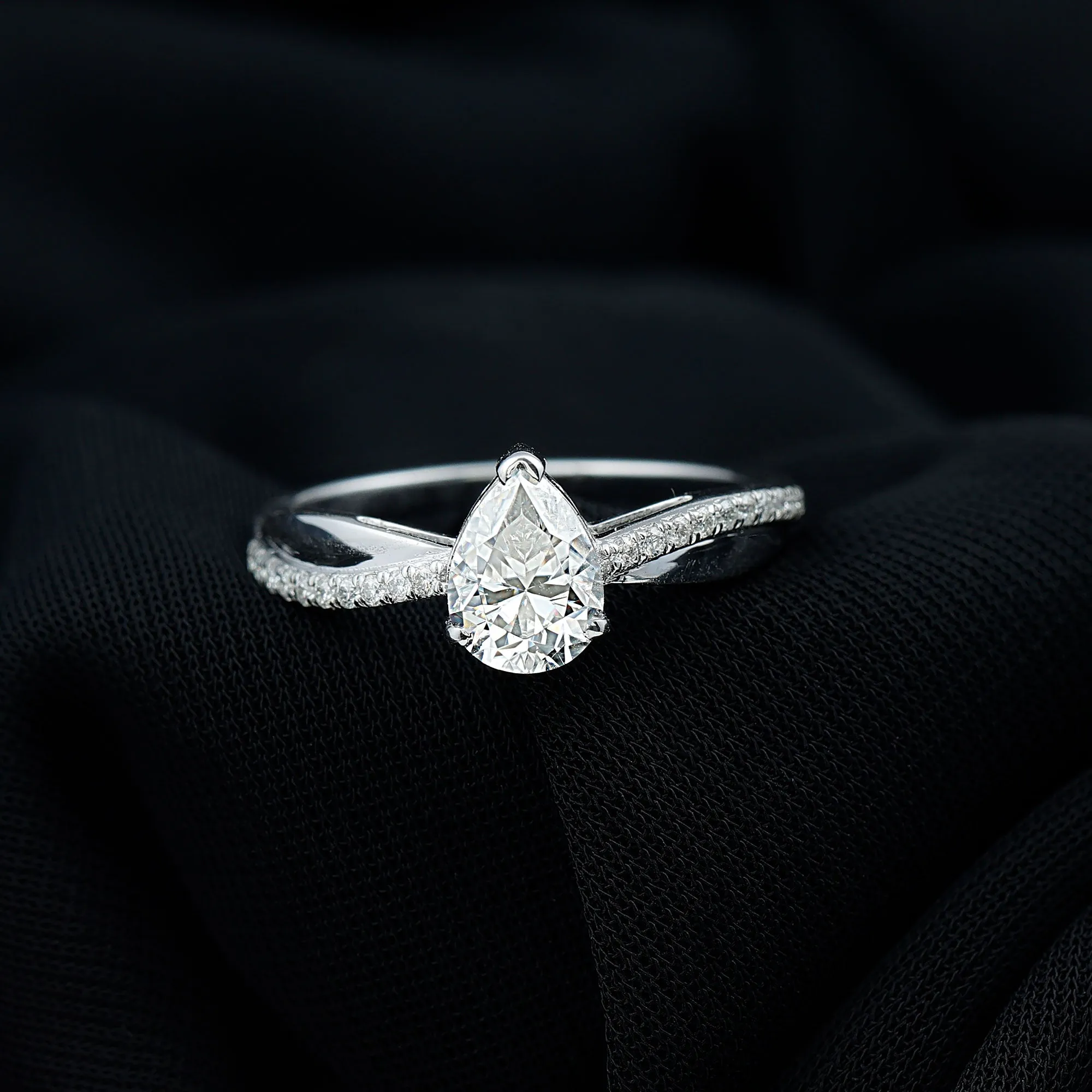 Classic Pear Cut Moissanite Solitaire Engagement Ring in Gold