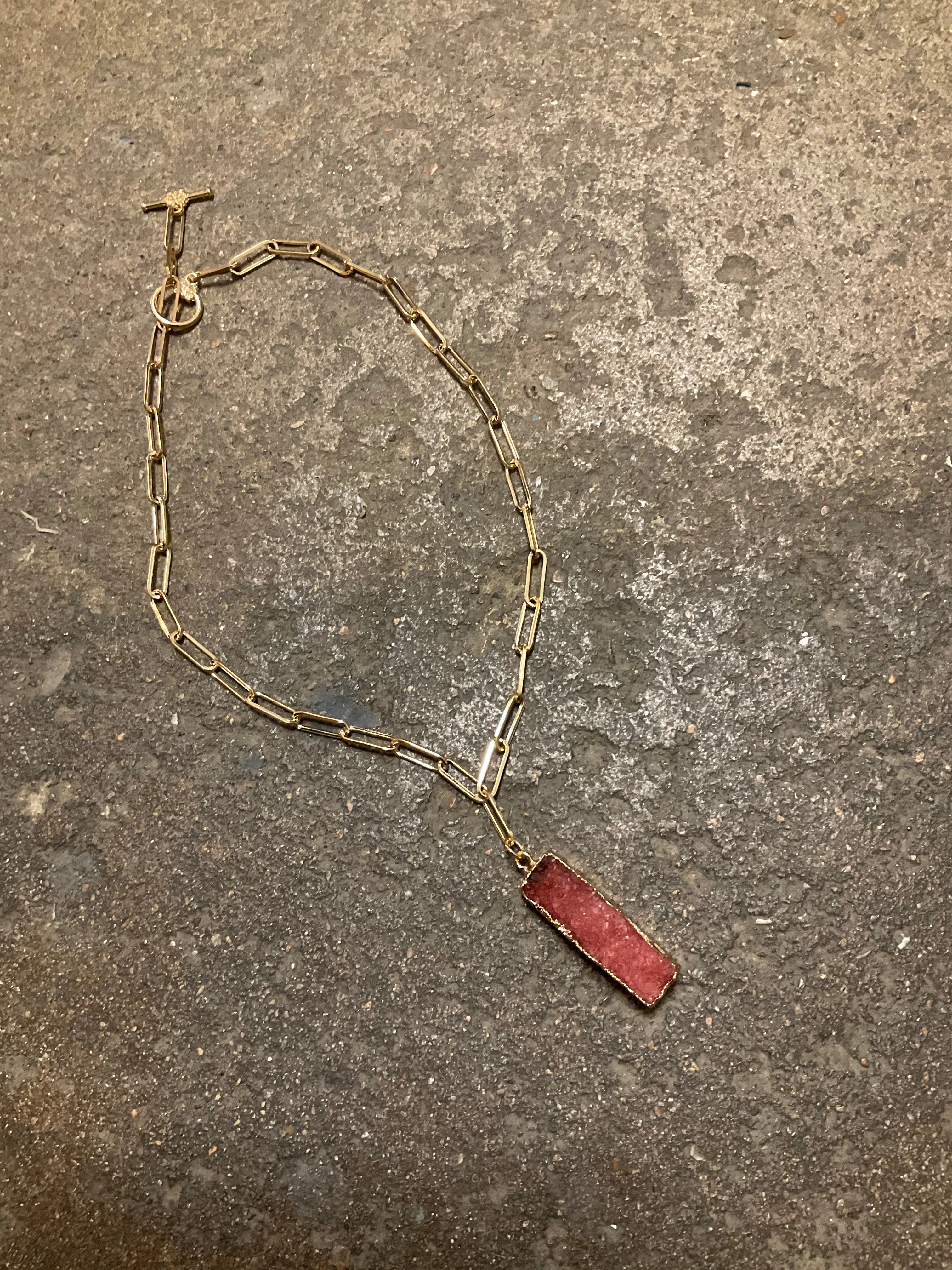 Colorful Geode Crystal Necklaces With Gold Bar & Toggle Chain