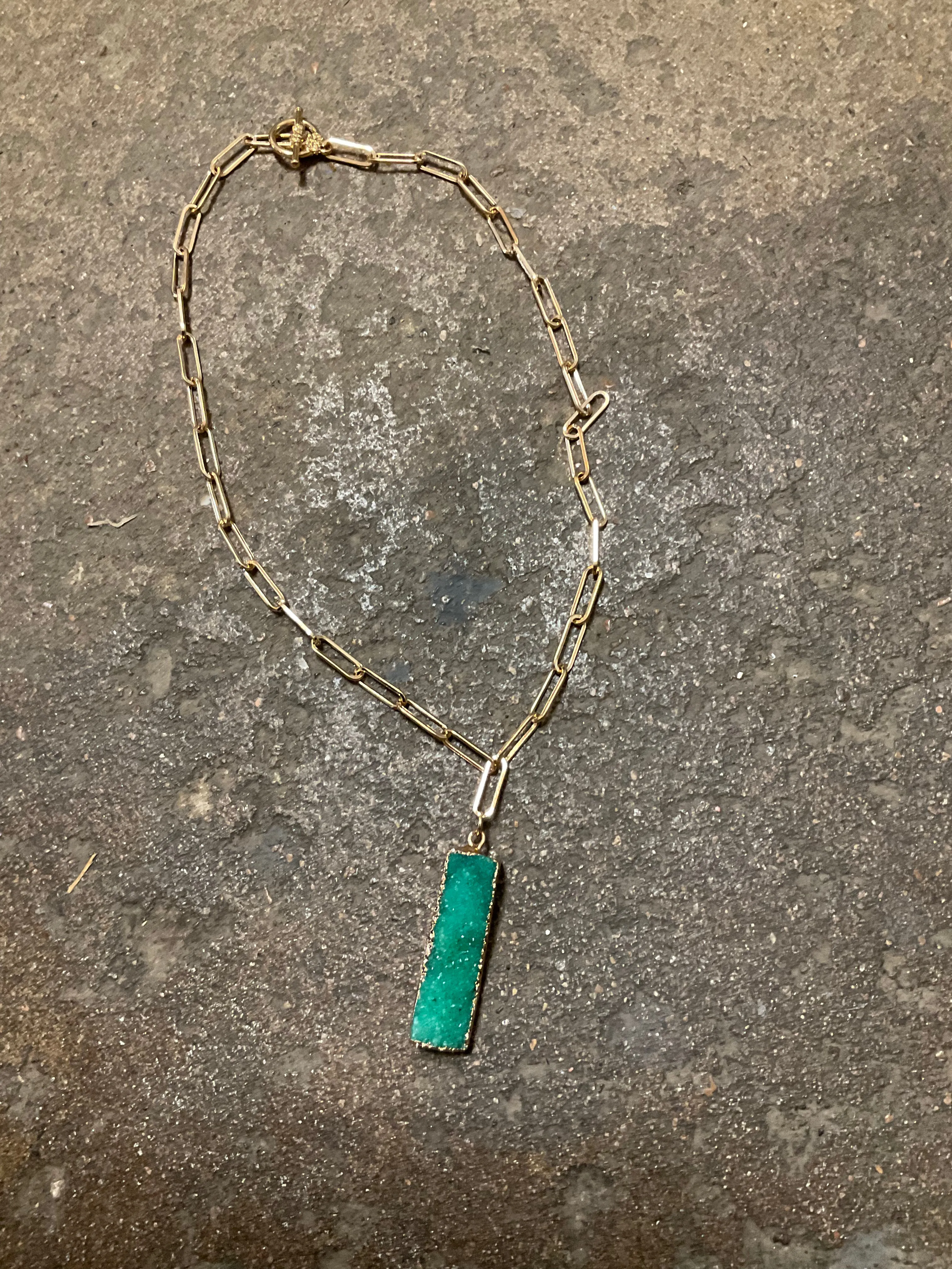 Colorful Geode Crystal Necklaces With Gold Bar & Toggle Chain