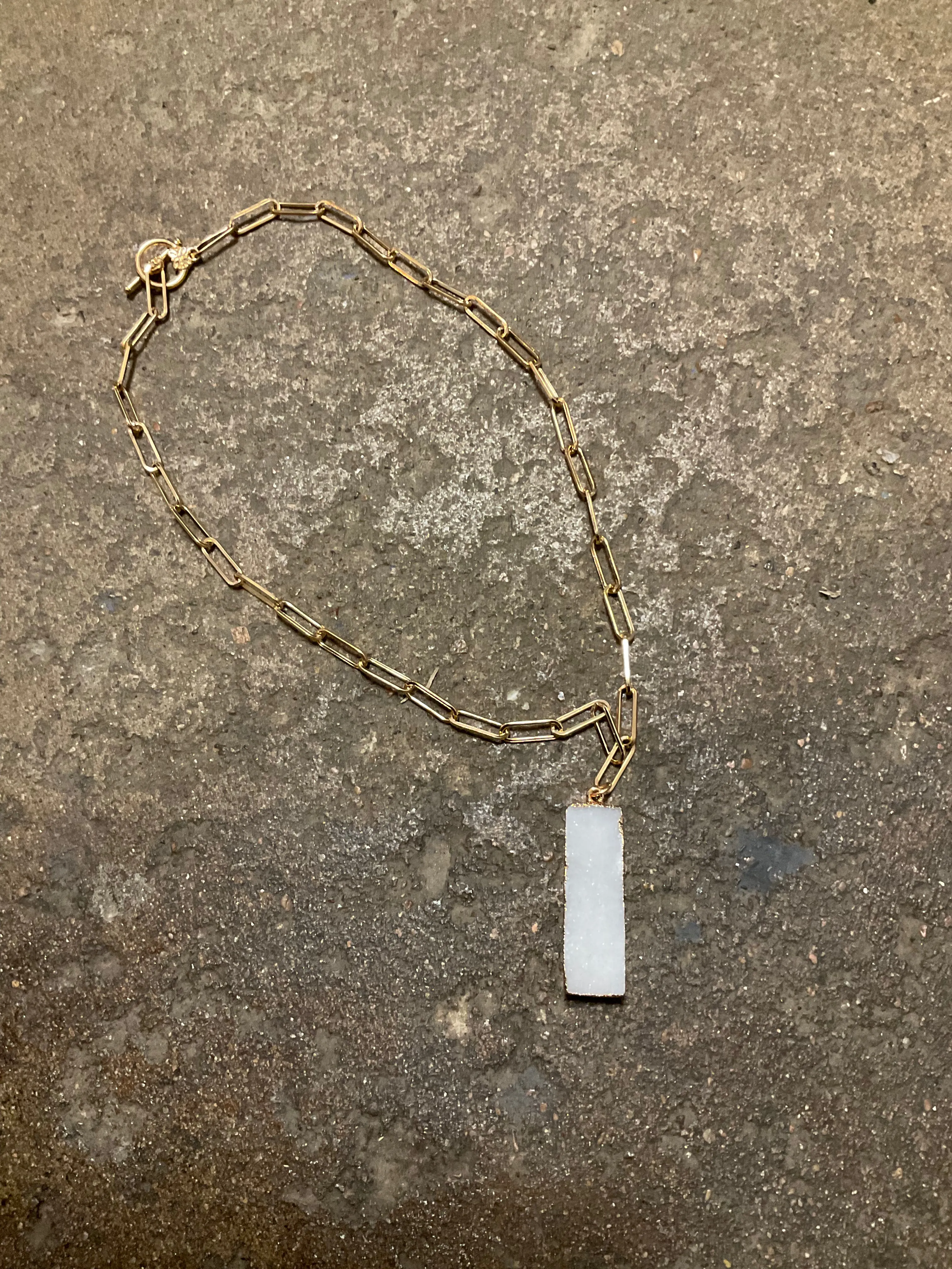 Colorful Geode Crystal Necklaces With Gold Bar & Toggle Chain