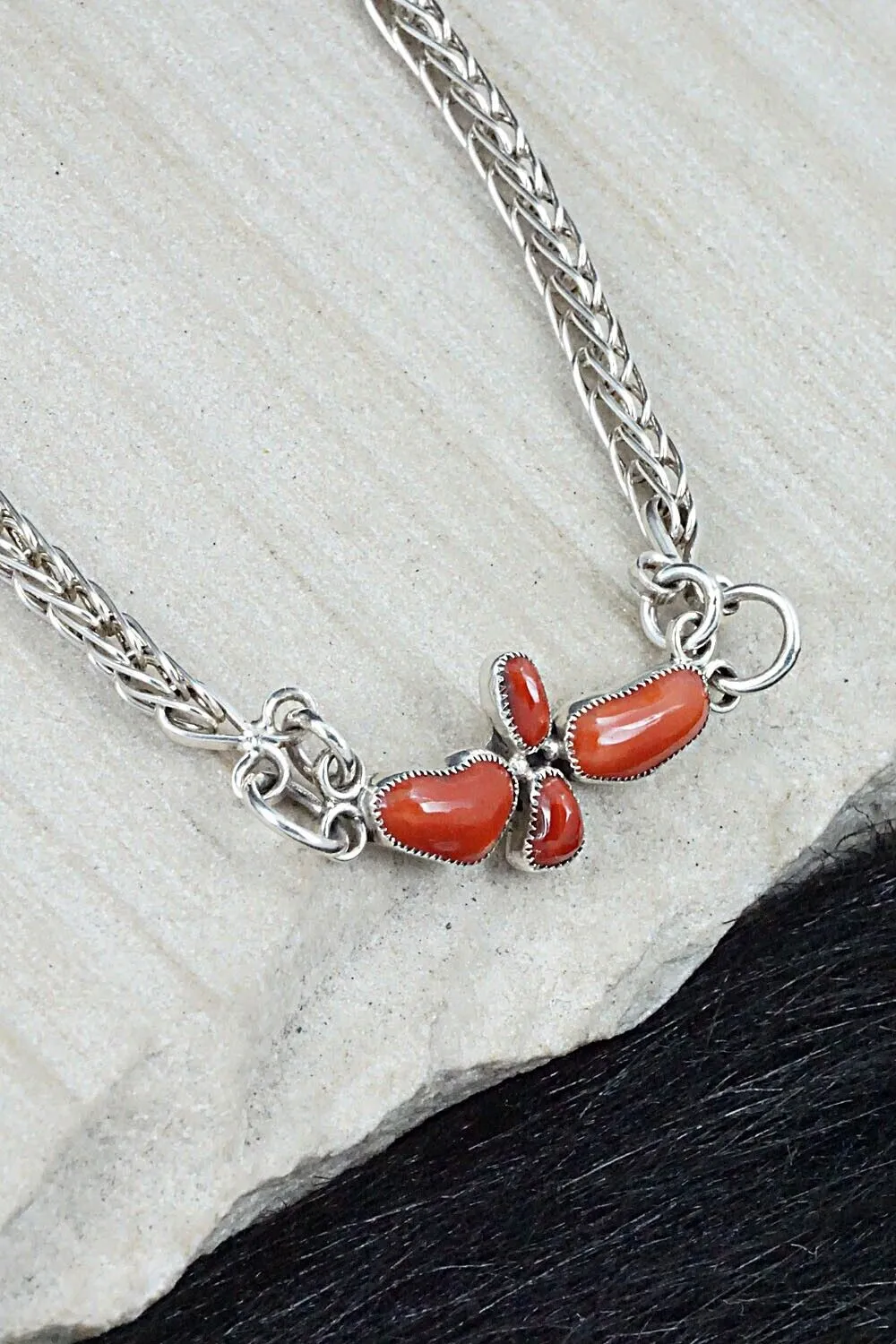 Coral & Sterling Silver Necklace and Earrings Set - Smokey Gchachu