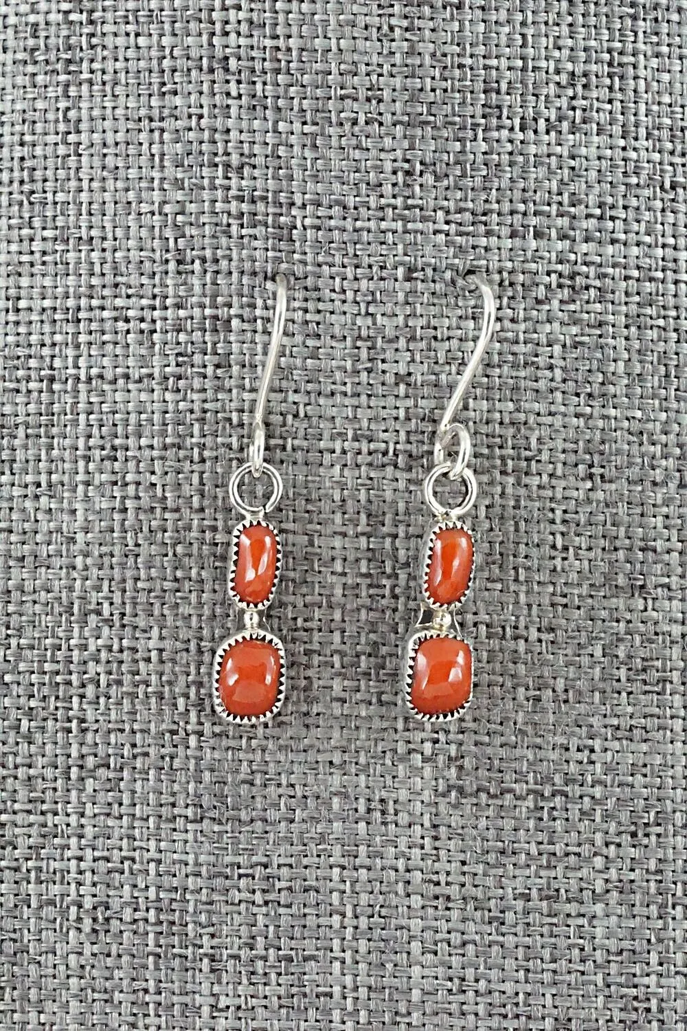 Coral & Sterling Silver Necklace and Earrings Set - Smokey Gchachu