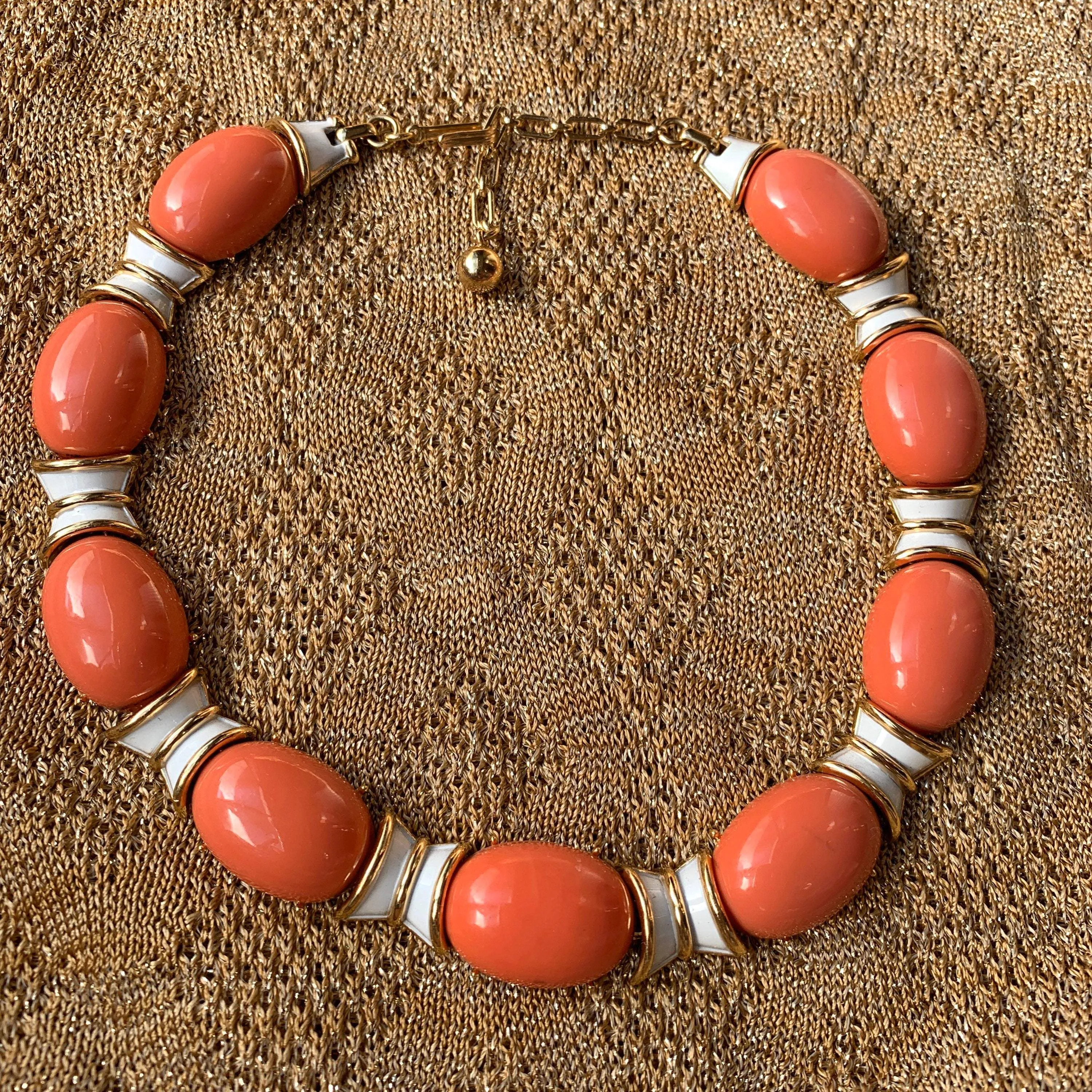 Coral and white Trifari necklace