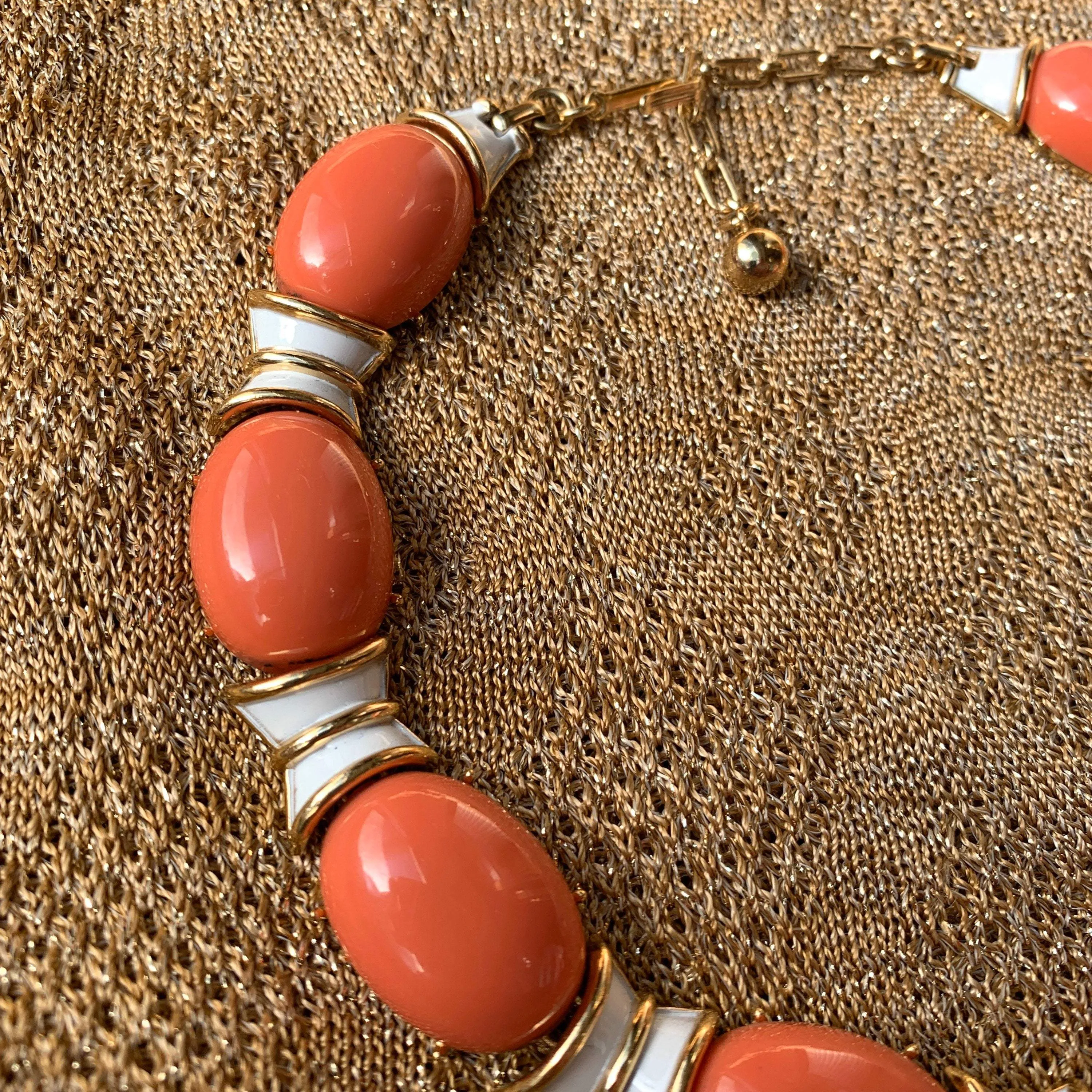 Coral and white Trifari necklace