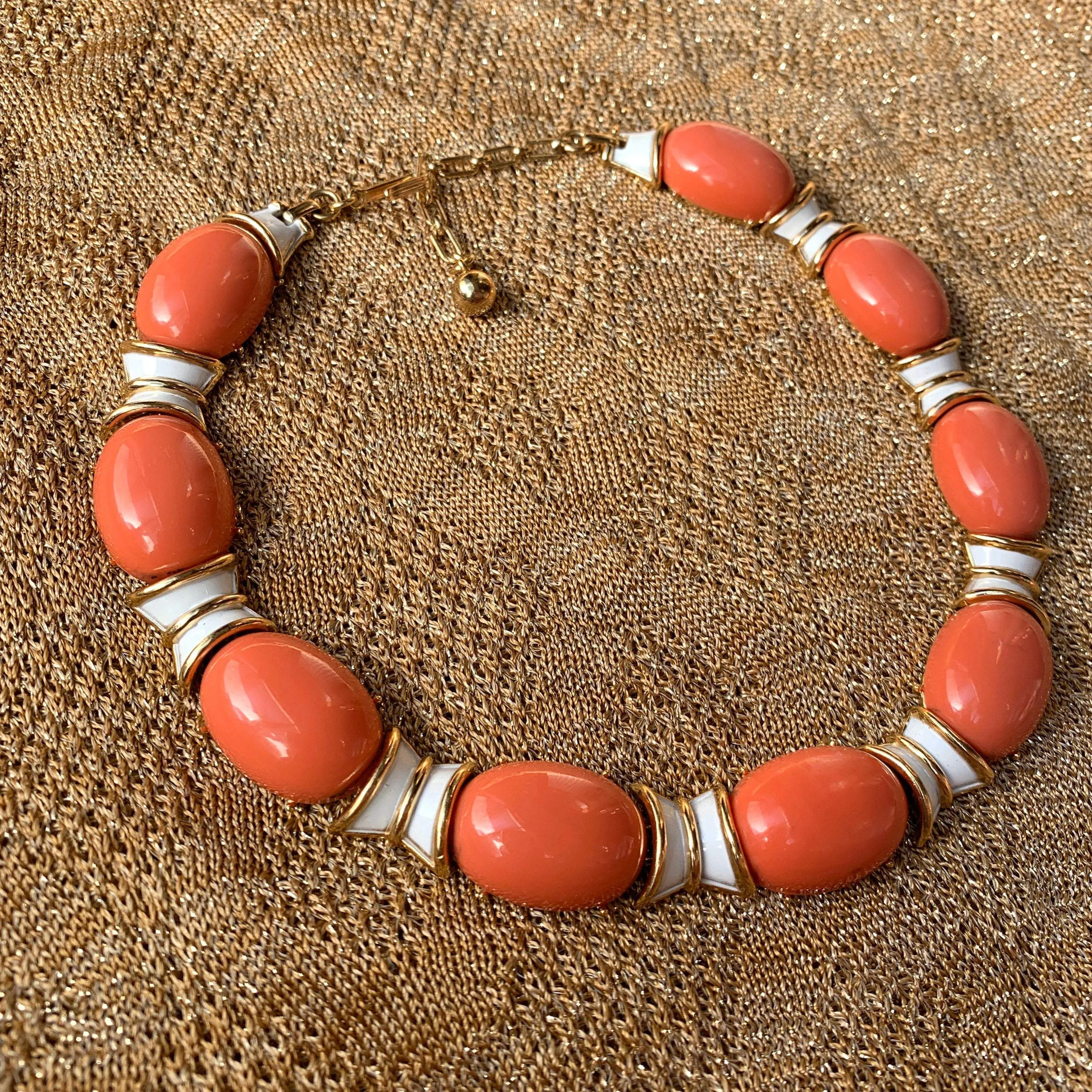 Coral and white Trifari necklace