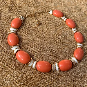 Coral and white Trifari necklace