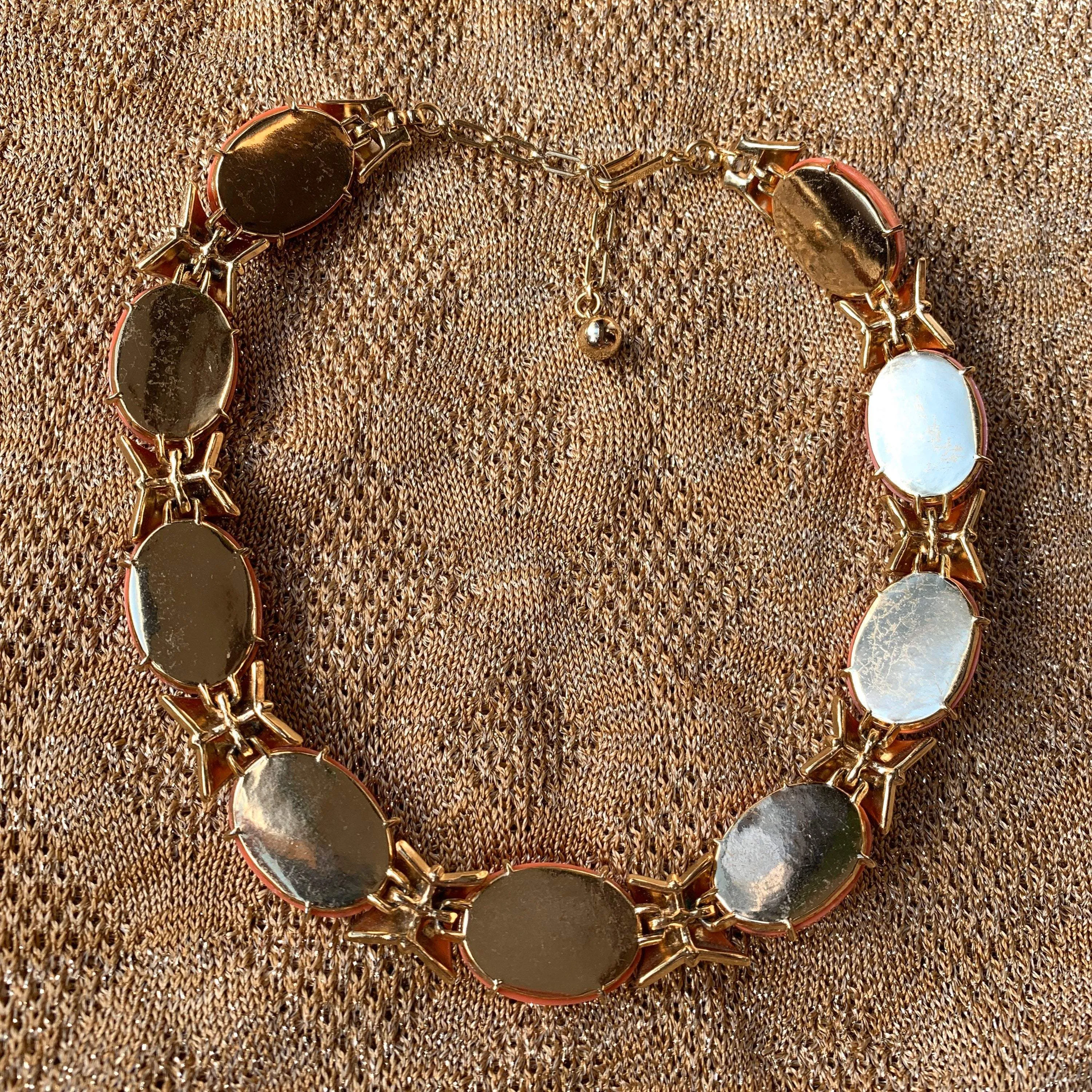 Coral and white Trifari necklace