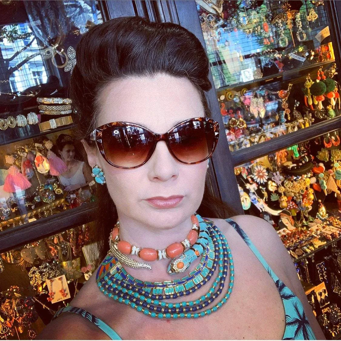 Coral and white Trifari necklace