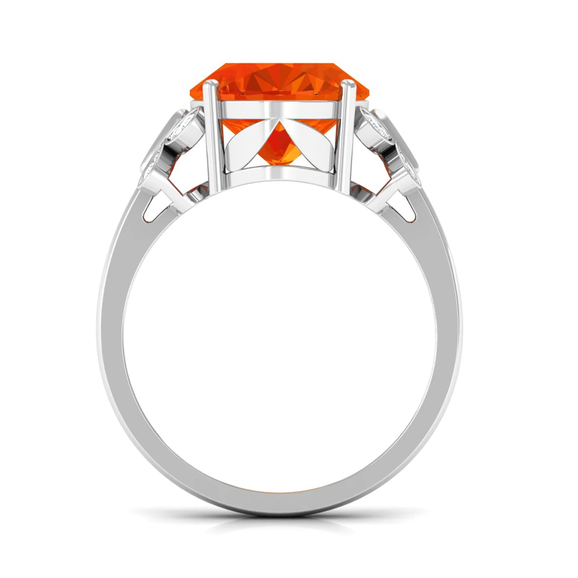 Created Orange Sapphire Oval Engagement Ring with Diamond