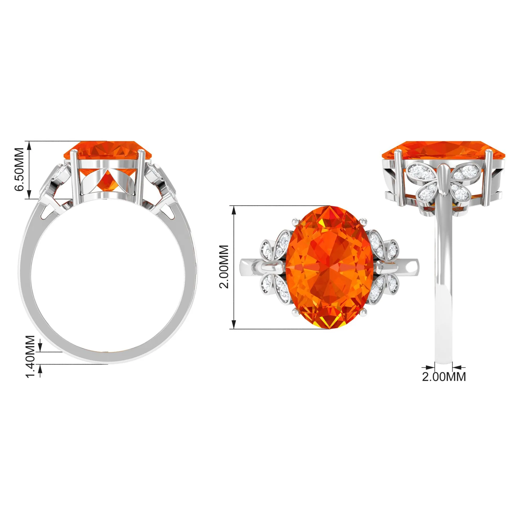 Created Orange Sapphire Oval Engagement Ring with Diamond