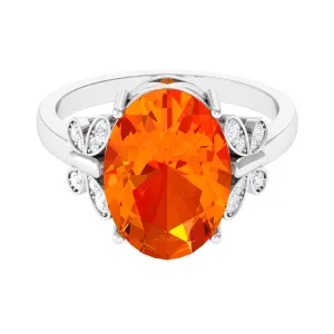 Created Orange Sapphire Oval Engagement Ring with Diamond