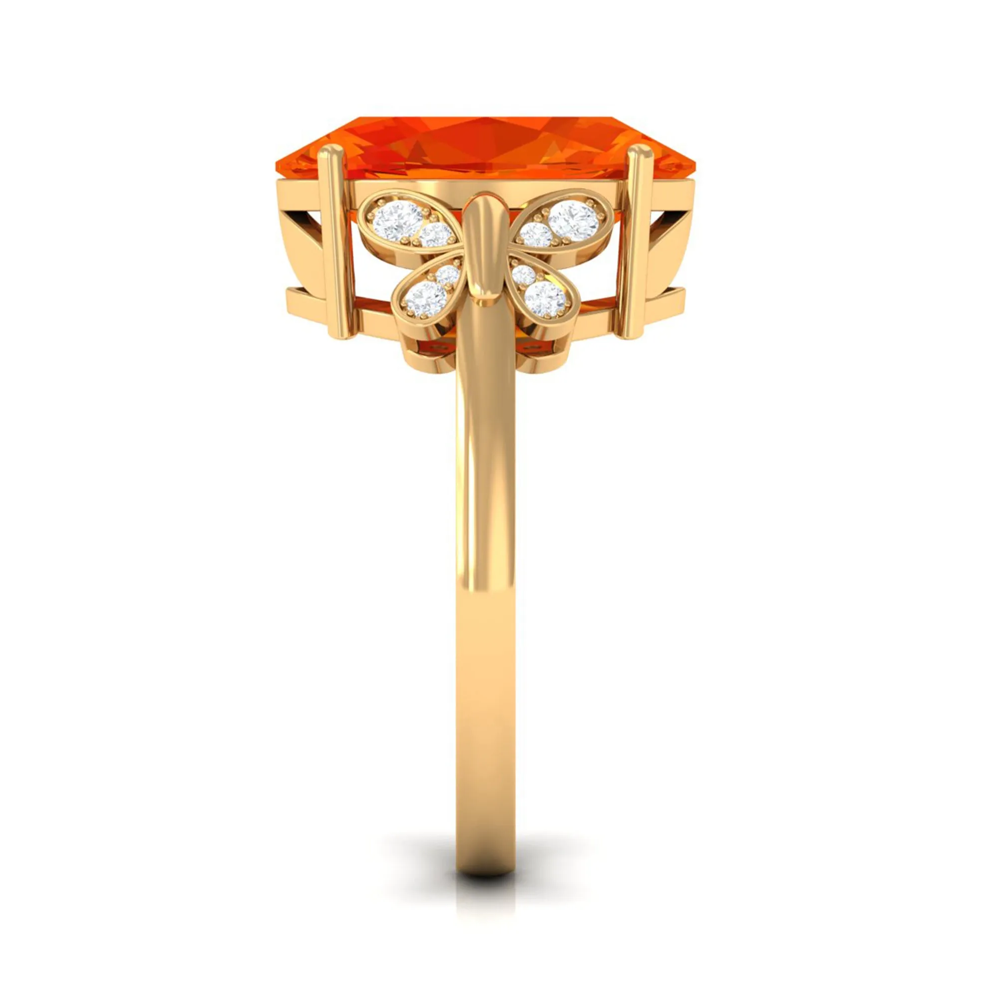 Created Orange Sapphire Oval Engagement Ring with Diamond