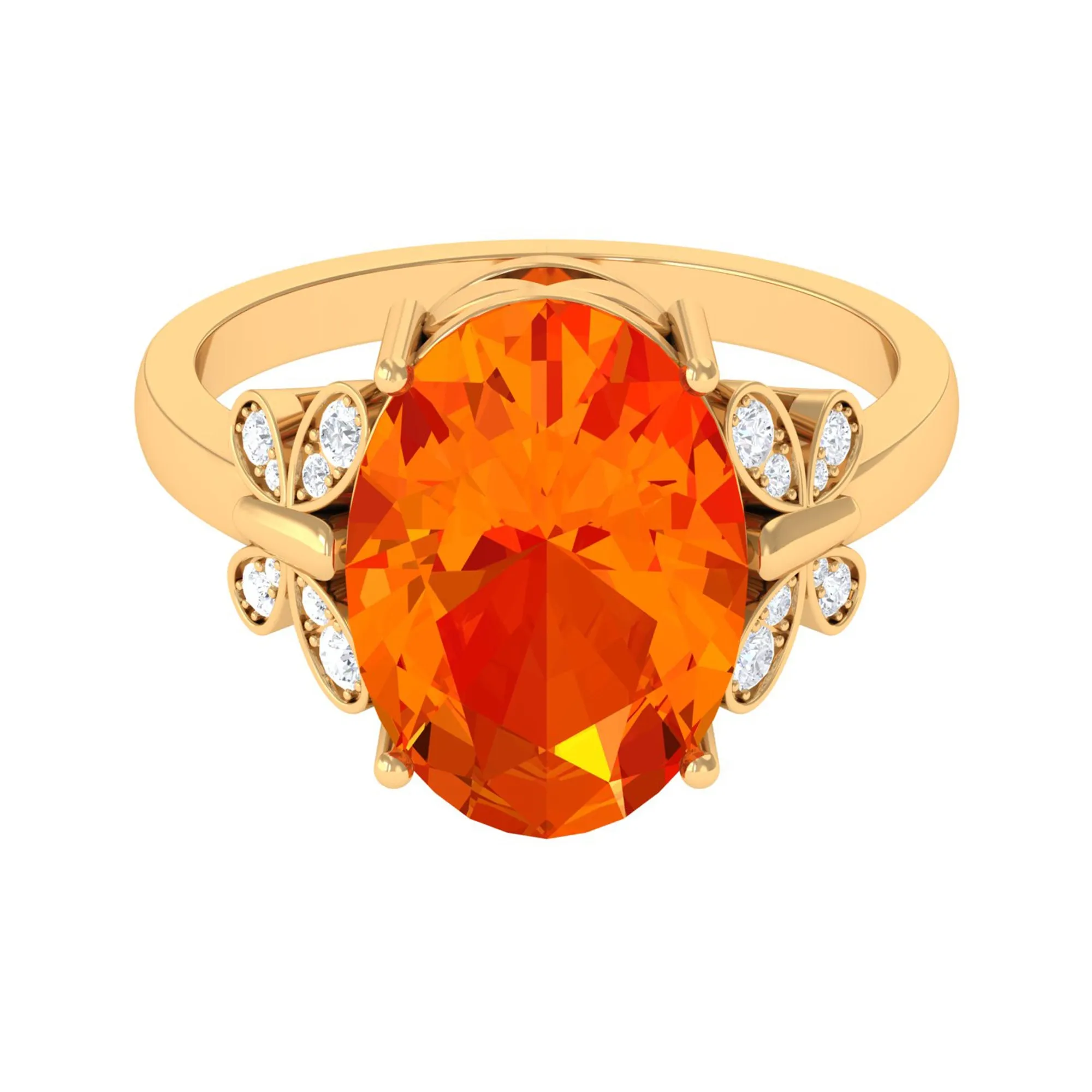 Created Orange Sapphire Oval Engagement Ring with Diamond