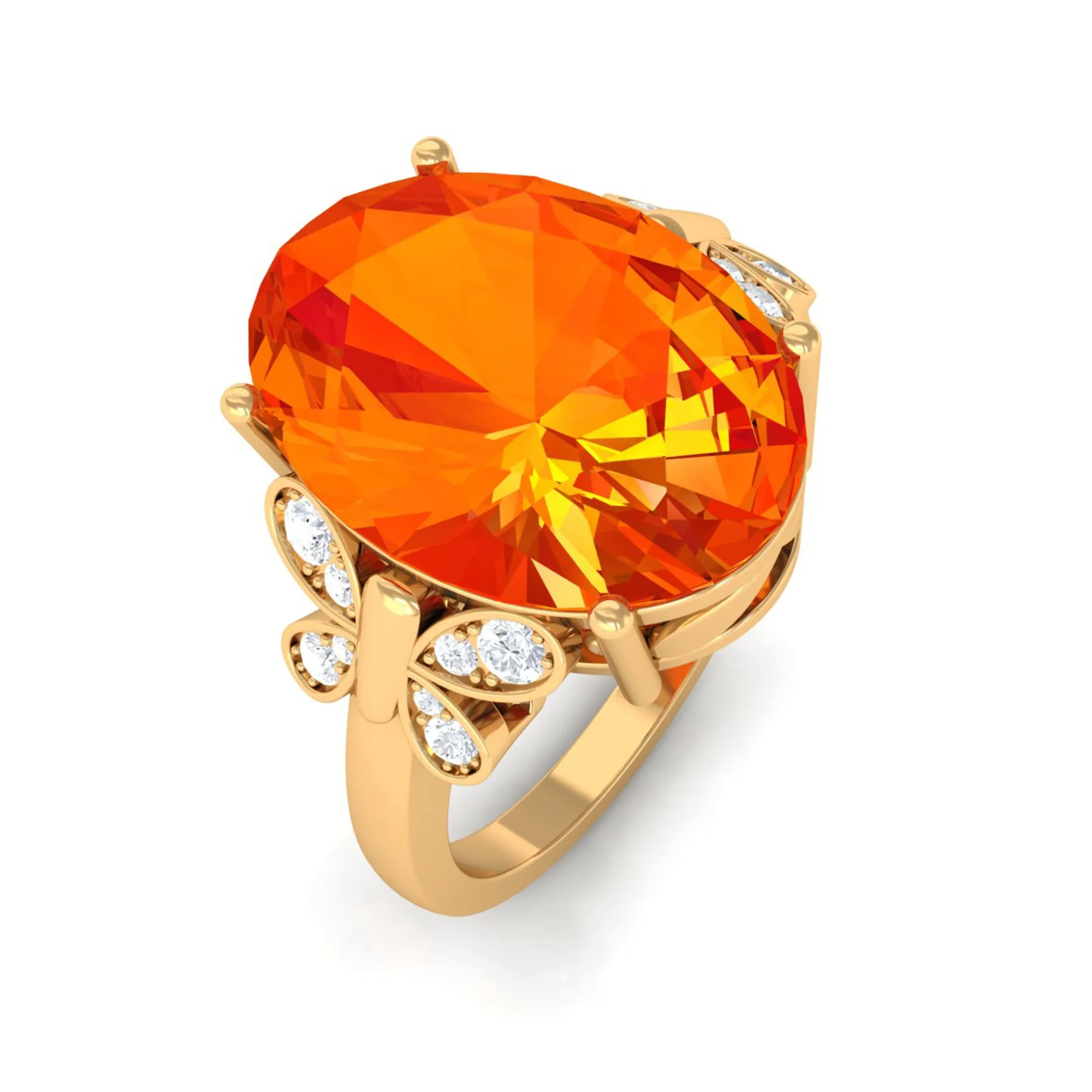 Created Orange Sapphire Oval Engagement Ring with Diamond