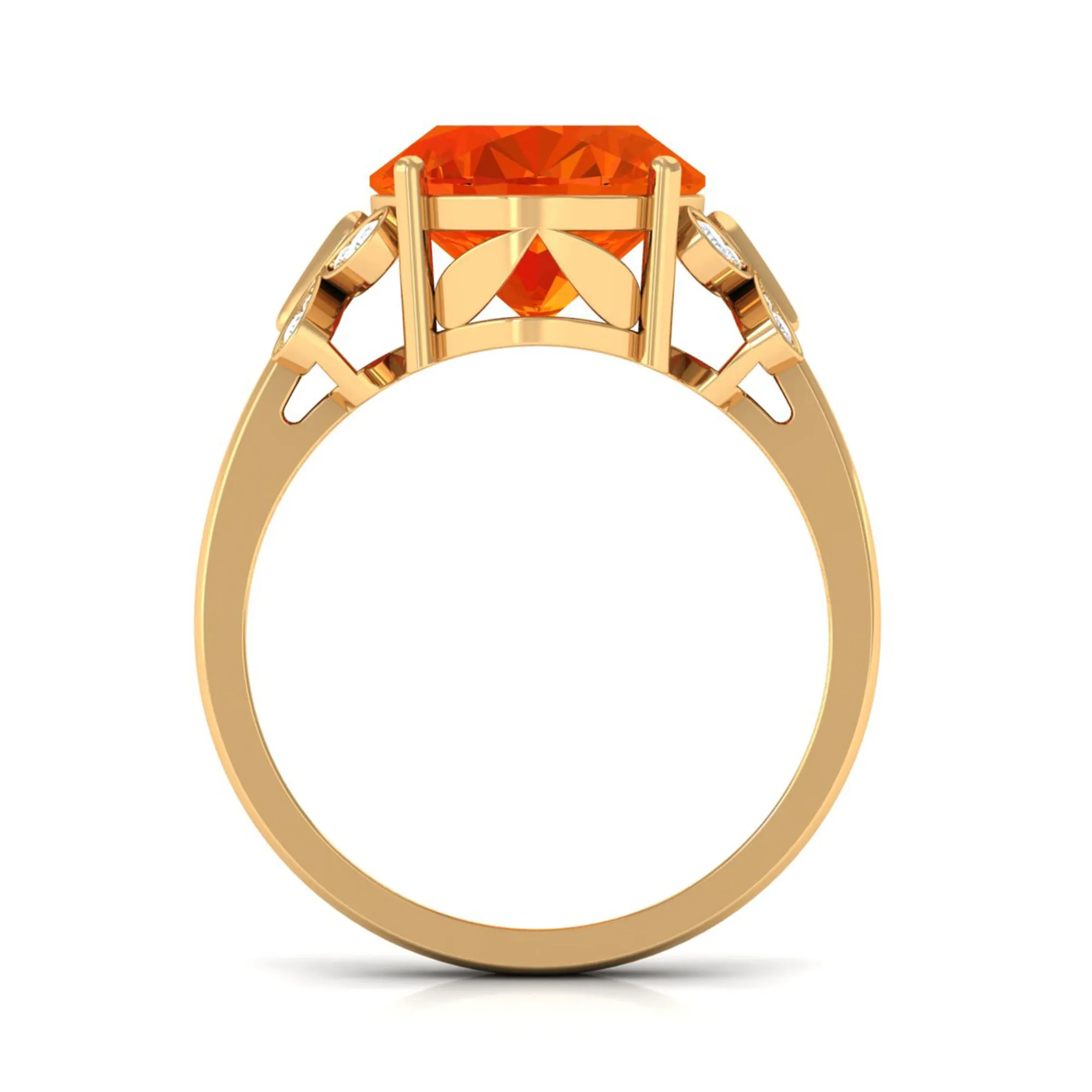 Created Orange Sapphire Oval Engagement Ring with Diamond