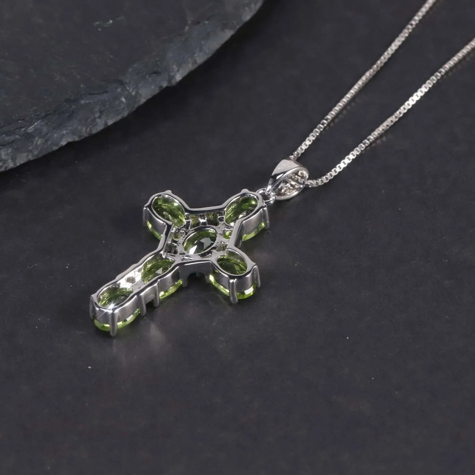 Cross Pendant with Natural Peridot | Silver Cross Necklace | Irosk  ®