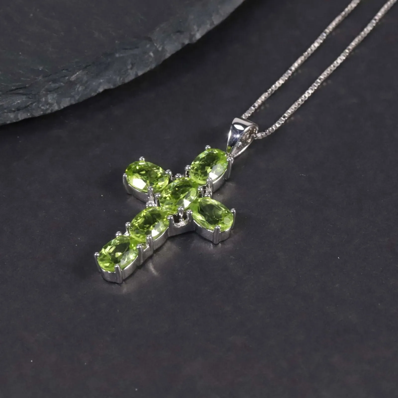 Cross Pendant with Natural Peridot | Silver Cross Necklace | Irosk  ®